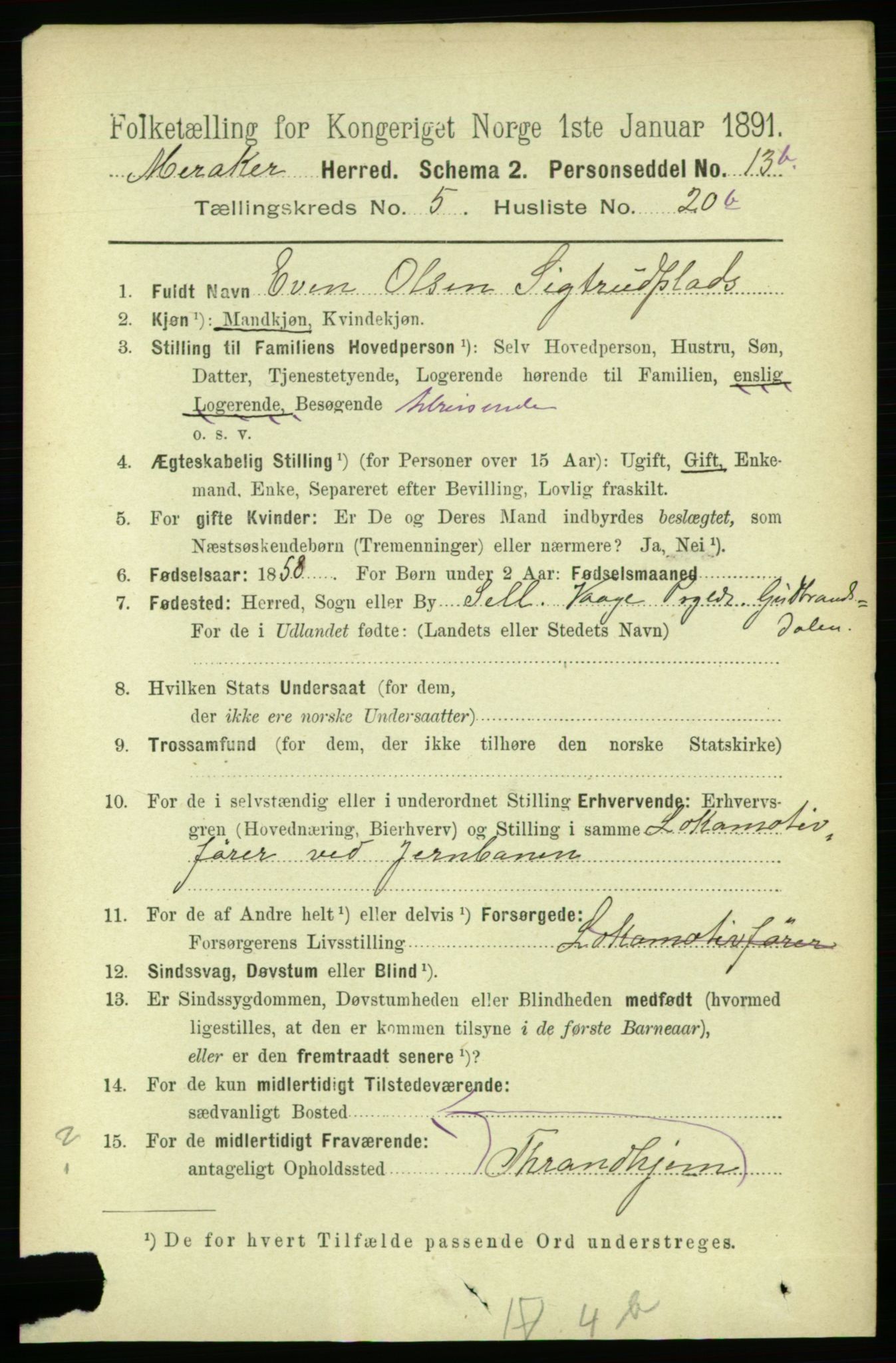 RA, 1891 census for 1711 Meråker, 1891, p. 2012