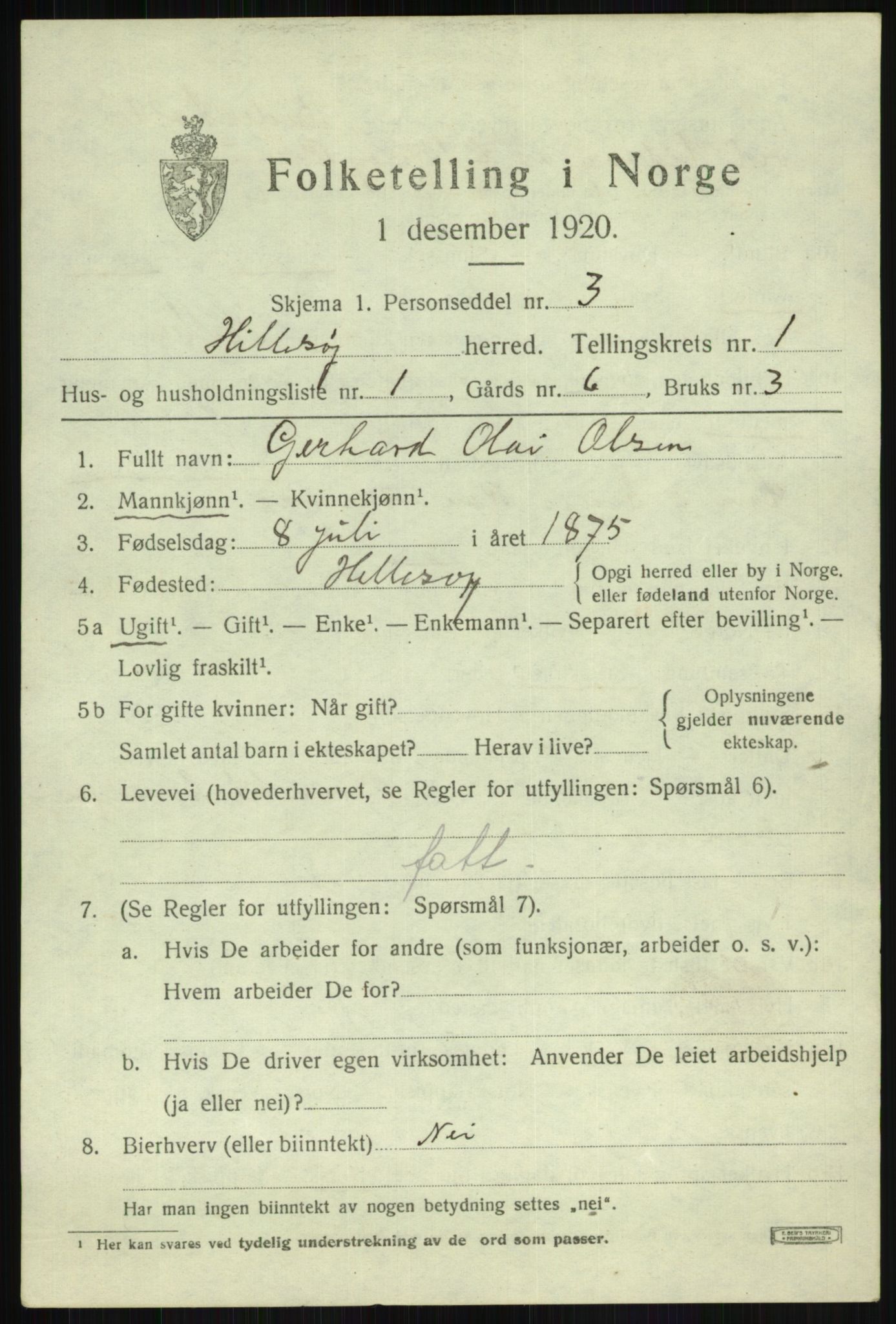 SATØ, 1920 census for Hillesøy, 1920, p. 703