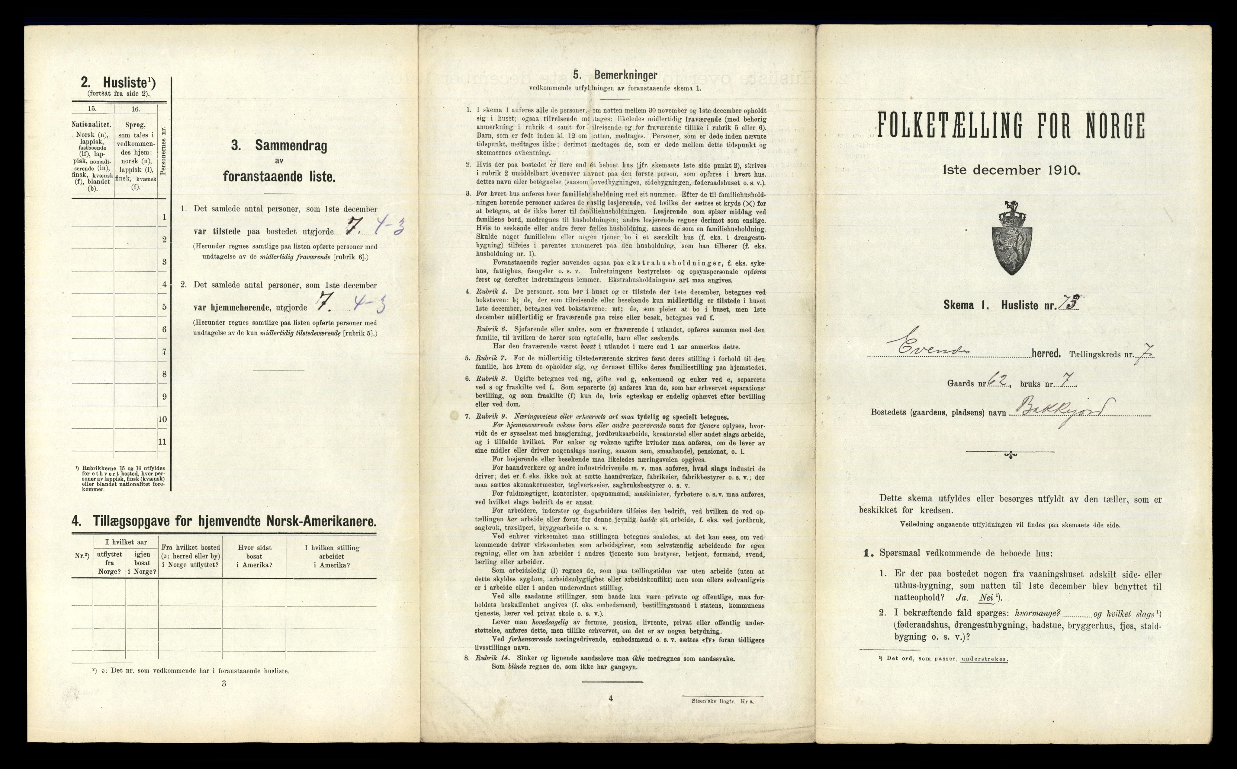 RA, 1910 census for Evenes, 1910, p. 1087