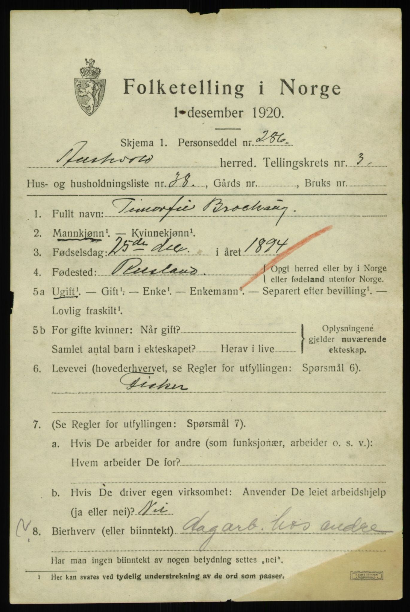 SAB, 1920 census for Austevoll, 1920, p. 2664