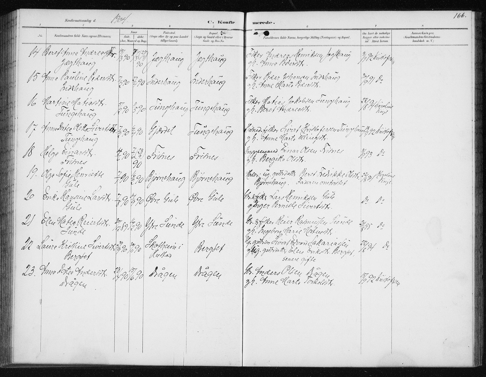 Ministerialprotokoller, klokkerbøker og fødselsregistre - Møre og Romsdal, AV/SAT-A-1454/566/L0773: Parish register (copy) no. 566C02, 1892-1909, p. 166