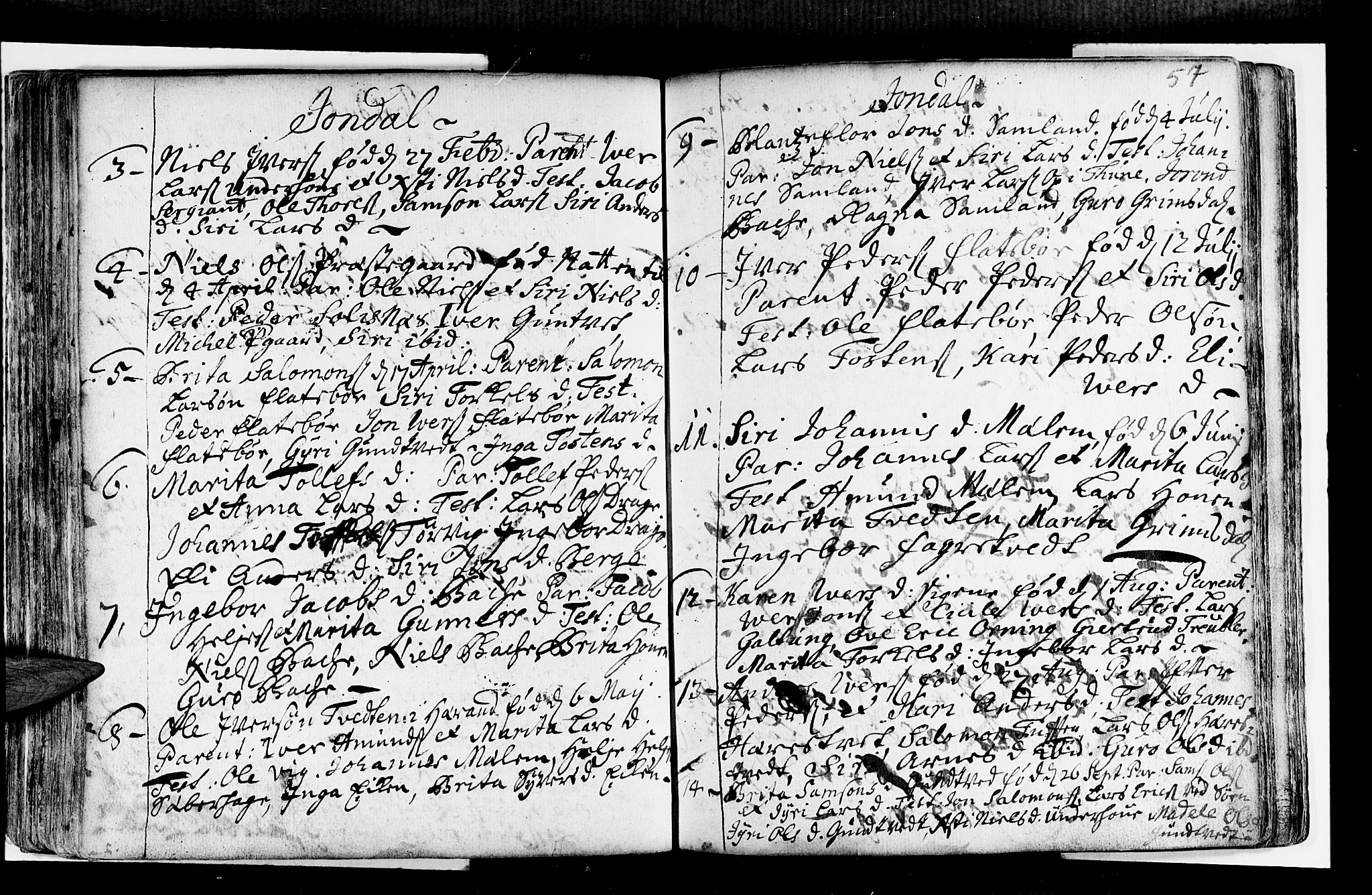 Strandebarm sokneprestembete, AV/SAB-A-78401/H/Haa: Parish register (official) no. A 2 /2, 1727-1750, p. 57