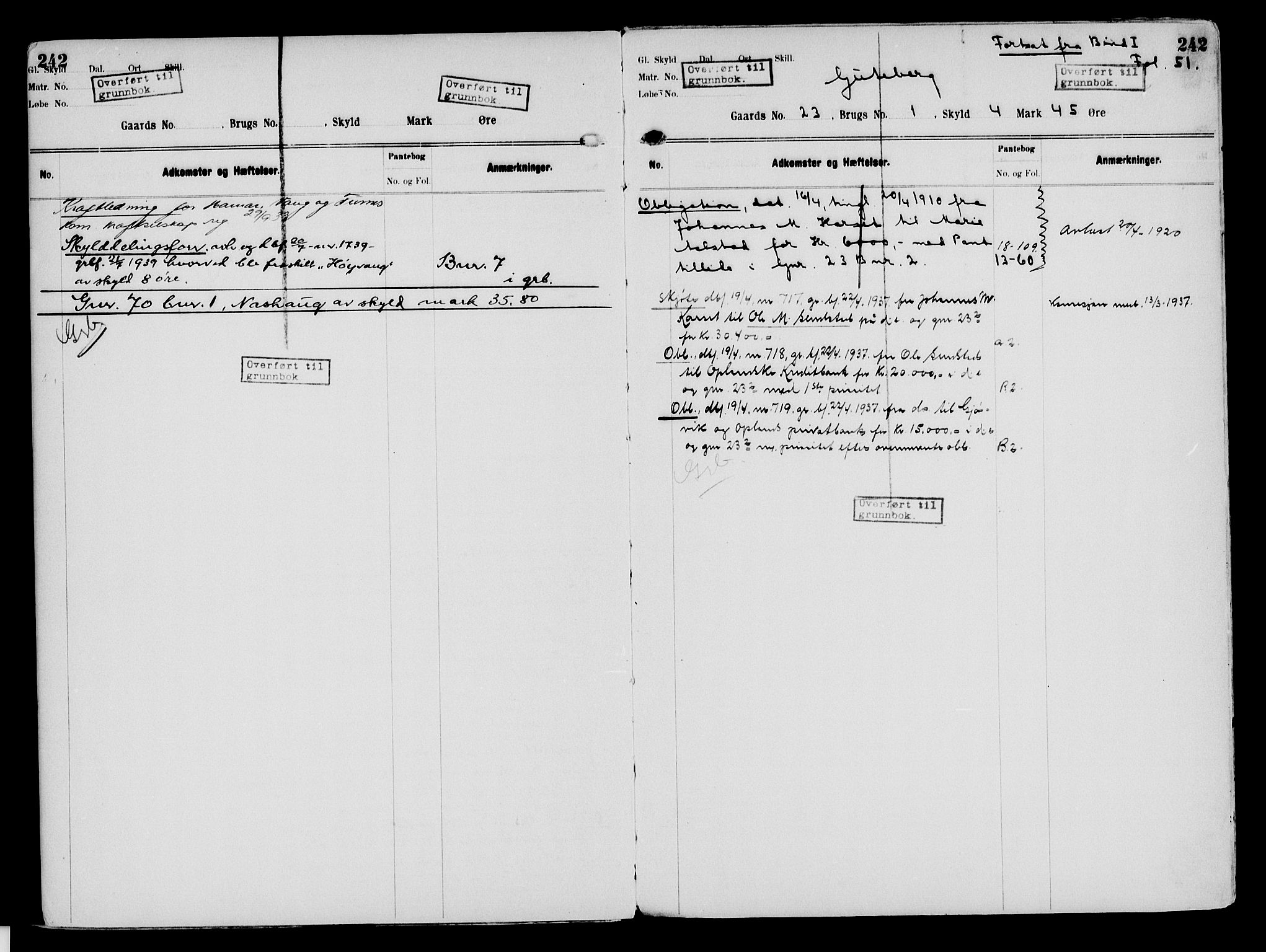 Nord-Hedmark sorenskriveri, SAH/TING-012/H/Ha/Had/Hade/L0003: Mortgage register no. 4.3, 1899-1940, p. 242