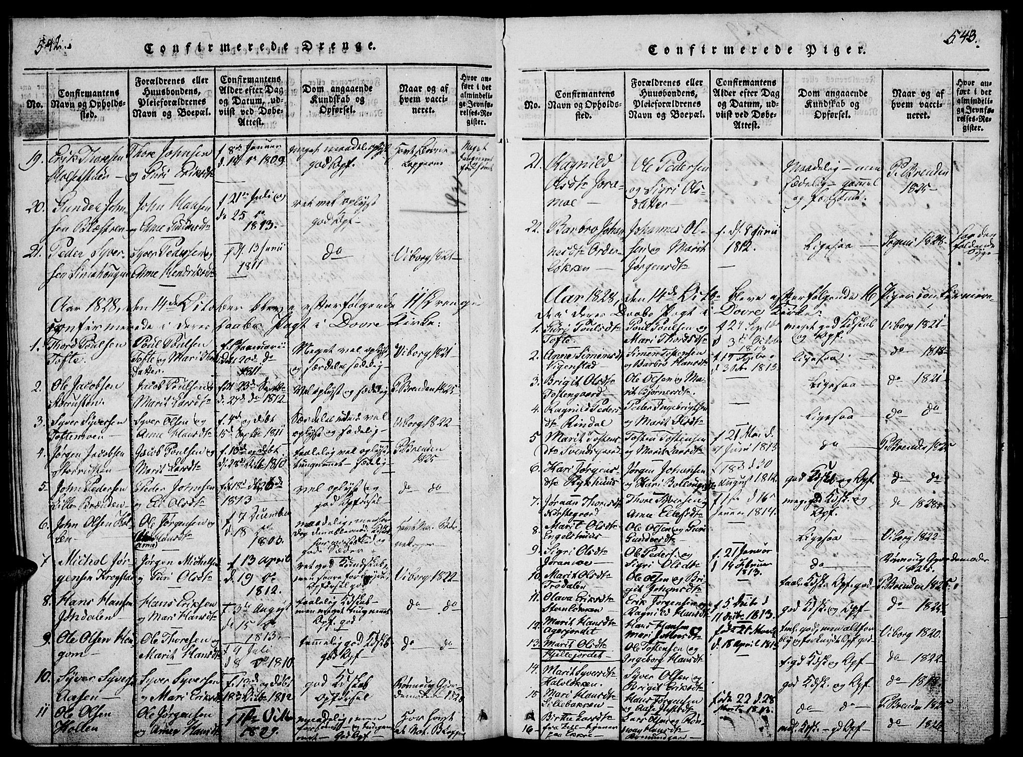 Lesja prestekontor, SAH/PREST-068/H/Ha/Haa/L0004: Parish register (official) no. 4, 1820-1829, p. 542-543