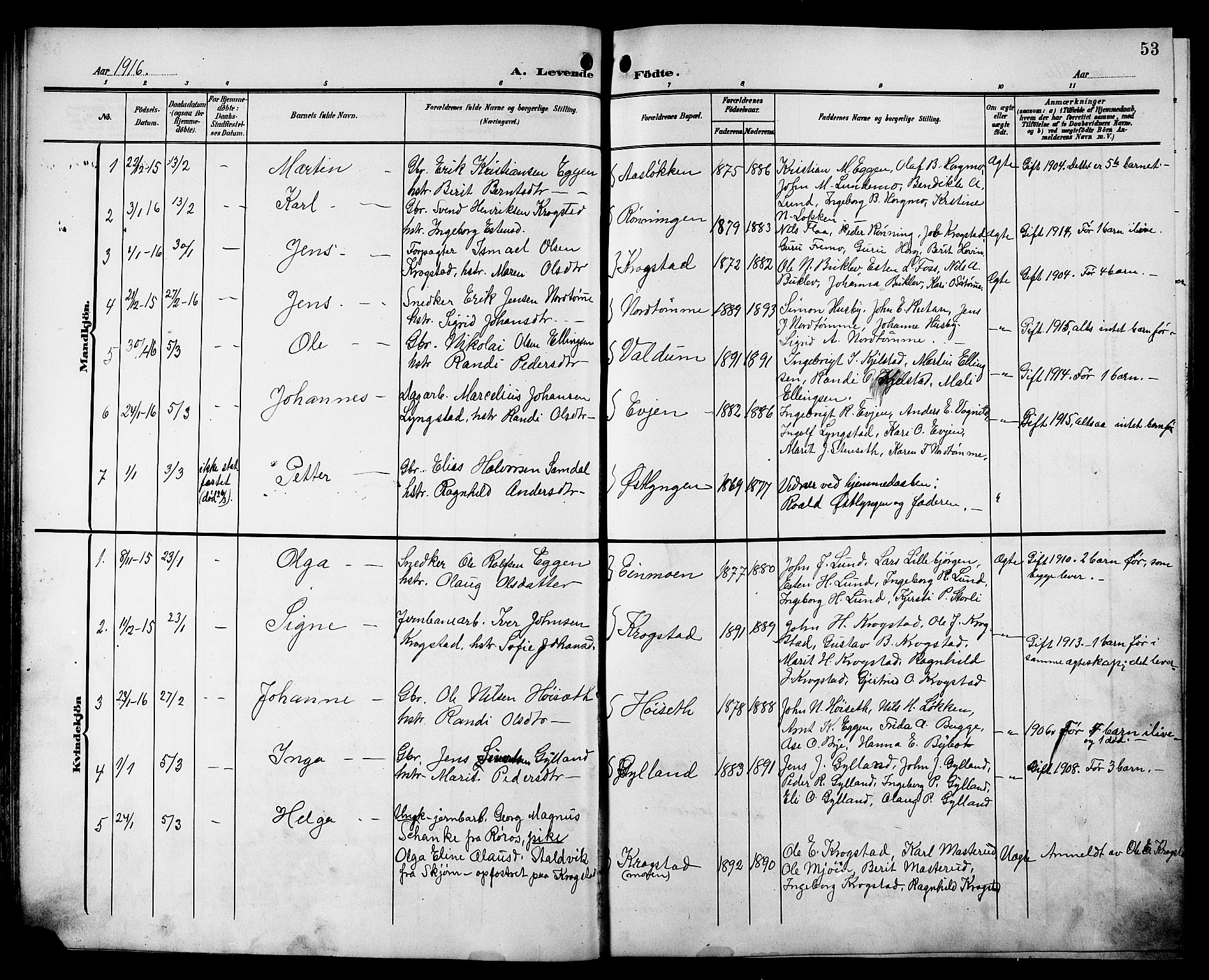 Ministerialprotokoller, klokkerbøker og fødselsregistre - Sør-Trøndelag, SAT/A-1456/692/L1112: Parish register (copy) no. 692C07, 1904-1918, p. 53