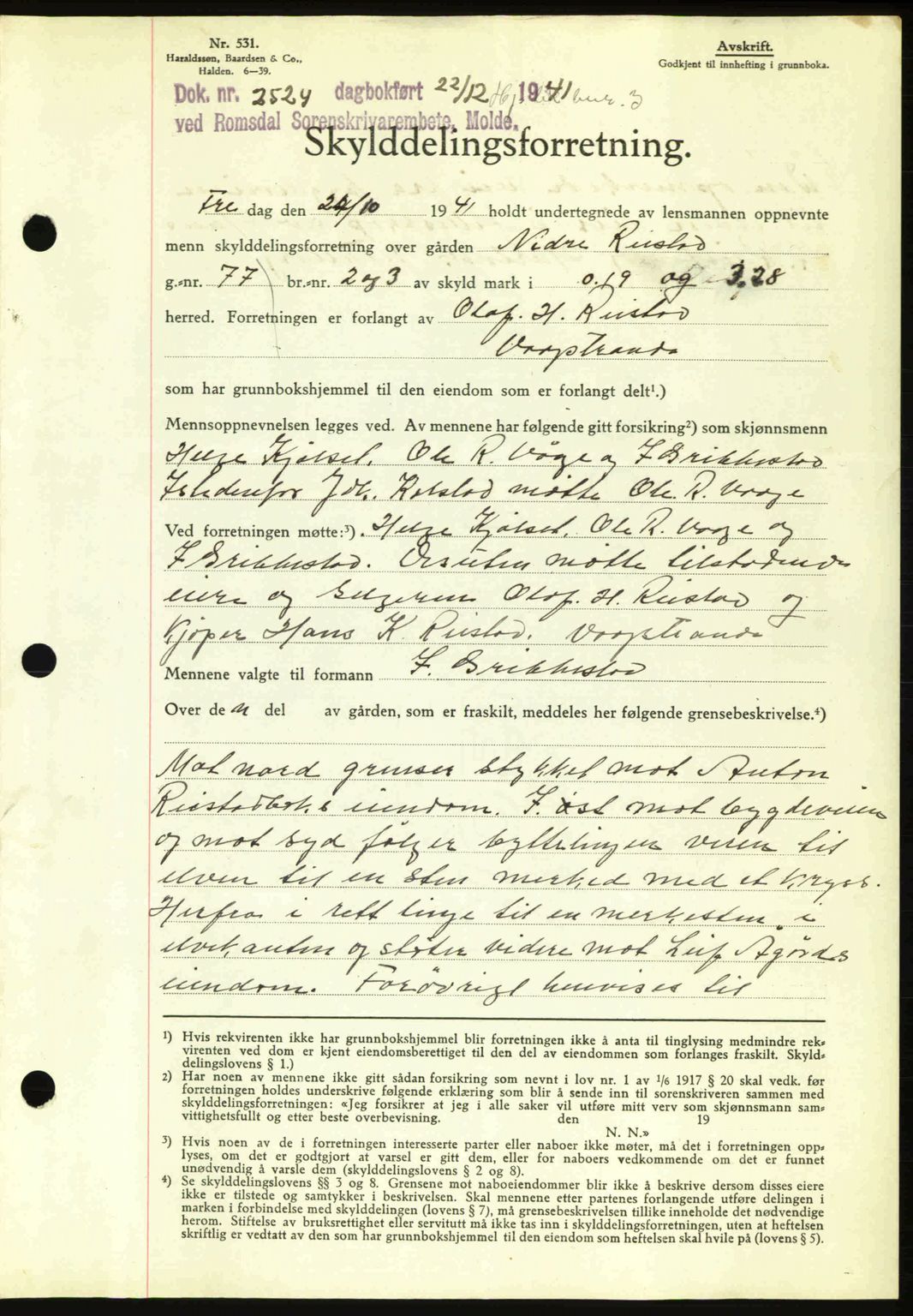 Romsdal sorenskriveri, AV/SAT-A-4149/1/2/2C: Mortgage book no. A11, 1941-1942, Diary no: : 2524/1941