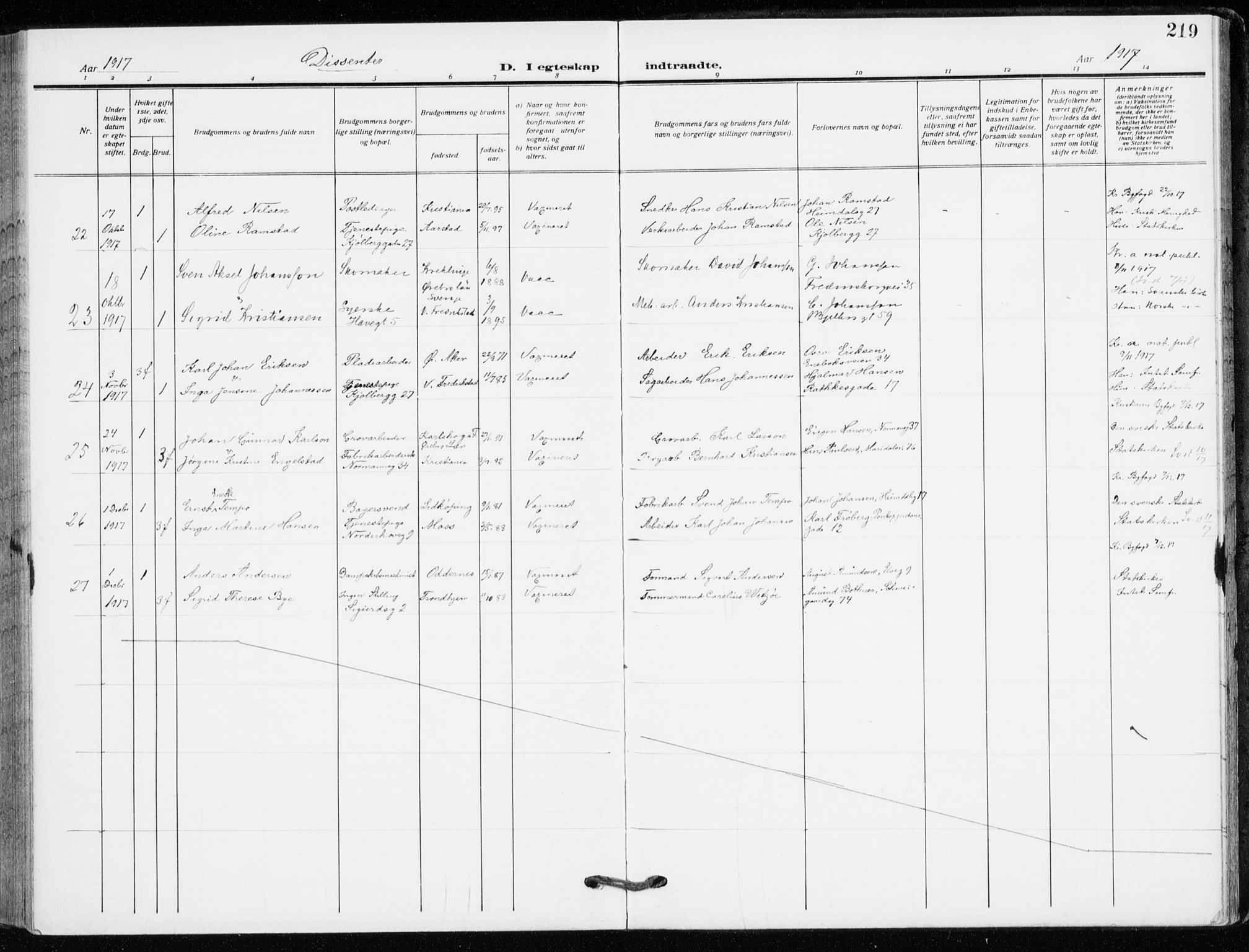 Kampen prestekontor Kirkebøker, SAO/A-10853/F/Fa/L0013: Parish register (official) no. I 13, 1917-1922, p. 219
