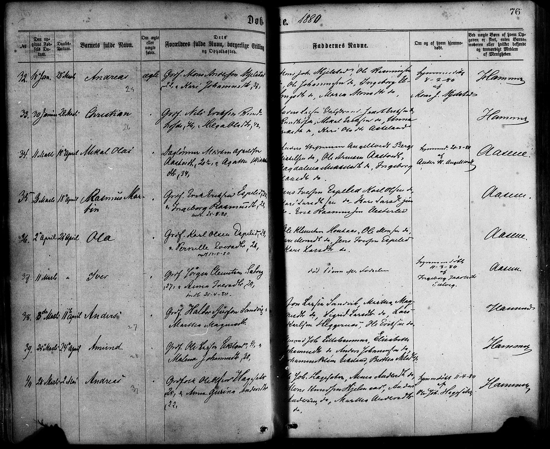 Hamre sokneprestembete, SAB/A-75501/H/Ha/Haa/Haaa/L0015: Parish register (official) no. A 15, 1870-1881, p. 76