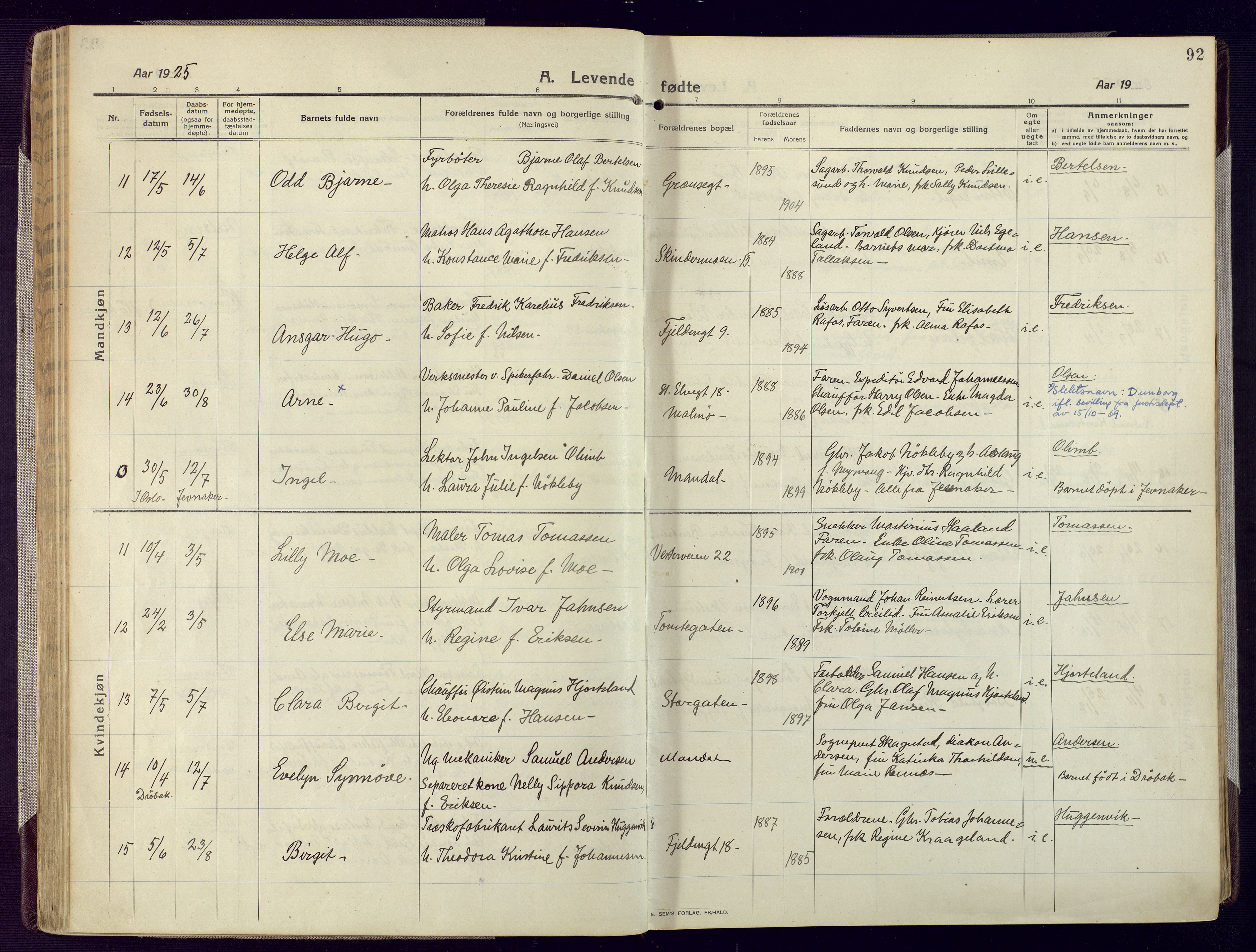 Mandal sokneprestkontor, AV/SAK-1111-0030/F/Fa/Fac/L0001: Parish register (official) no. A 1, 1913-1925, p. 92