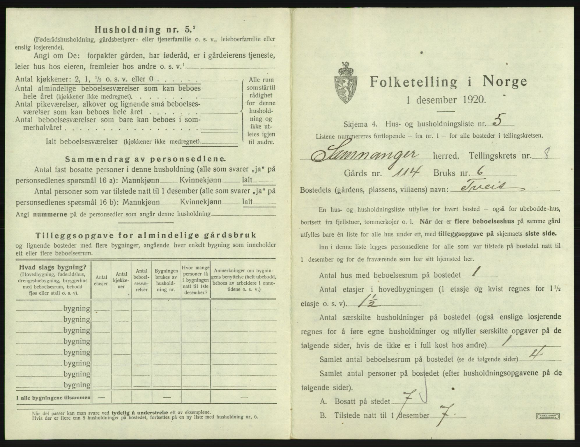 SAB, 1920 census for Samnanger, 1920, p. 467