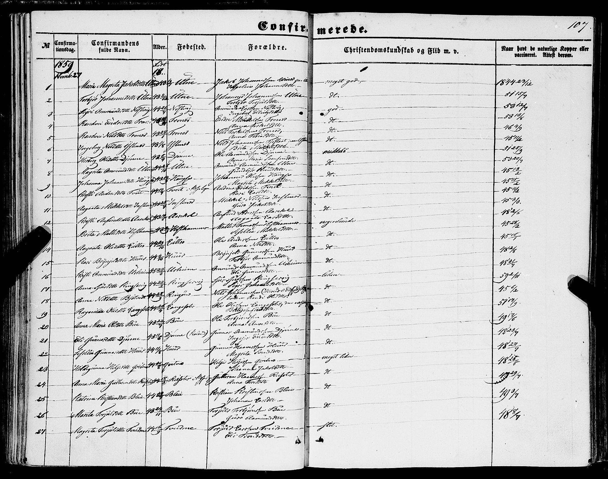 Ullensvang sokneprestembete, SAB/A-78701/H/Haa: Parish register (official) no. A 11, 1854-1866, p. 107