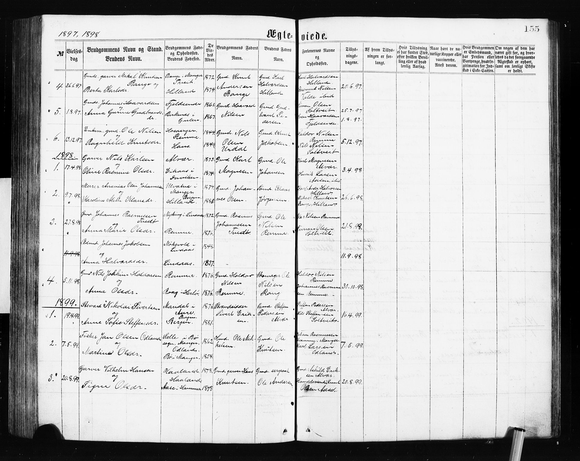 Alversund Sokneprestembete, SAB/A-73901/H/Ha/Hab: Parish register (copy) no. A 2, 1864-1905, p. 155