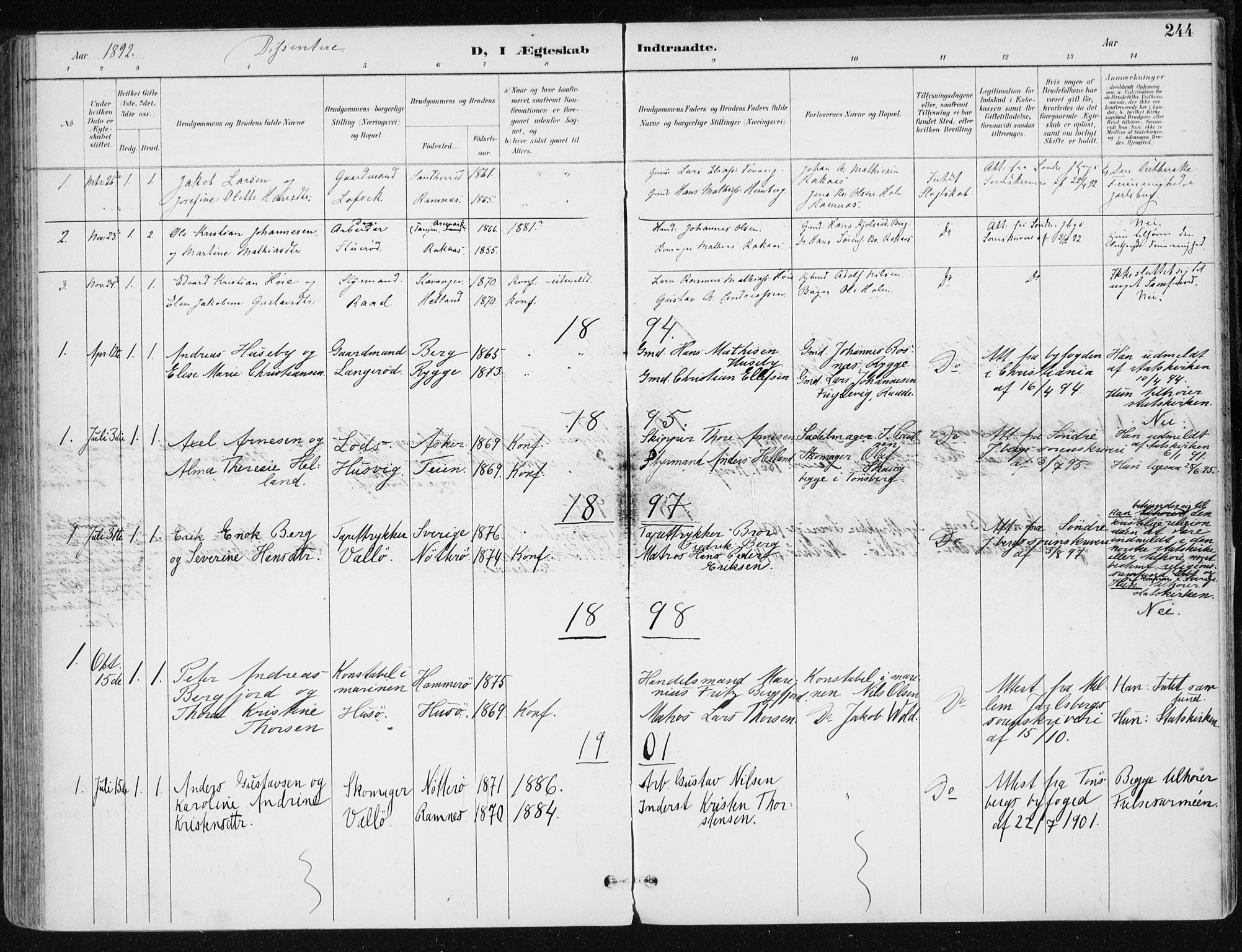 Sem kirkebøker, AV/SAKO-A-5/F/Fb/L0005: Parish register (official) no. II 5, 1892-1904, p. 244