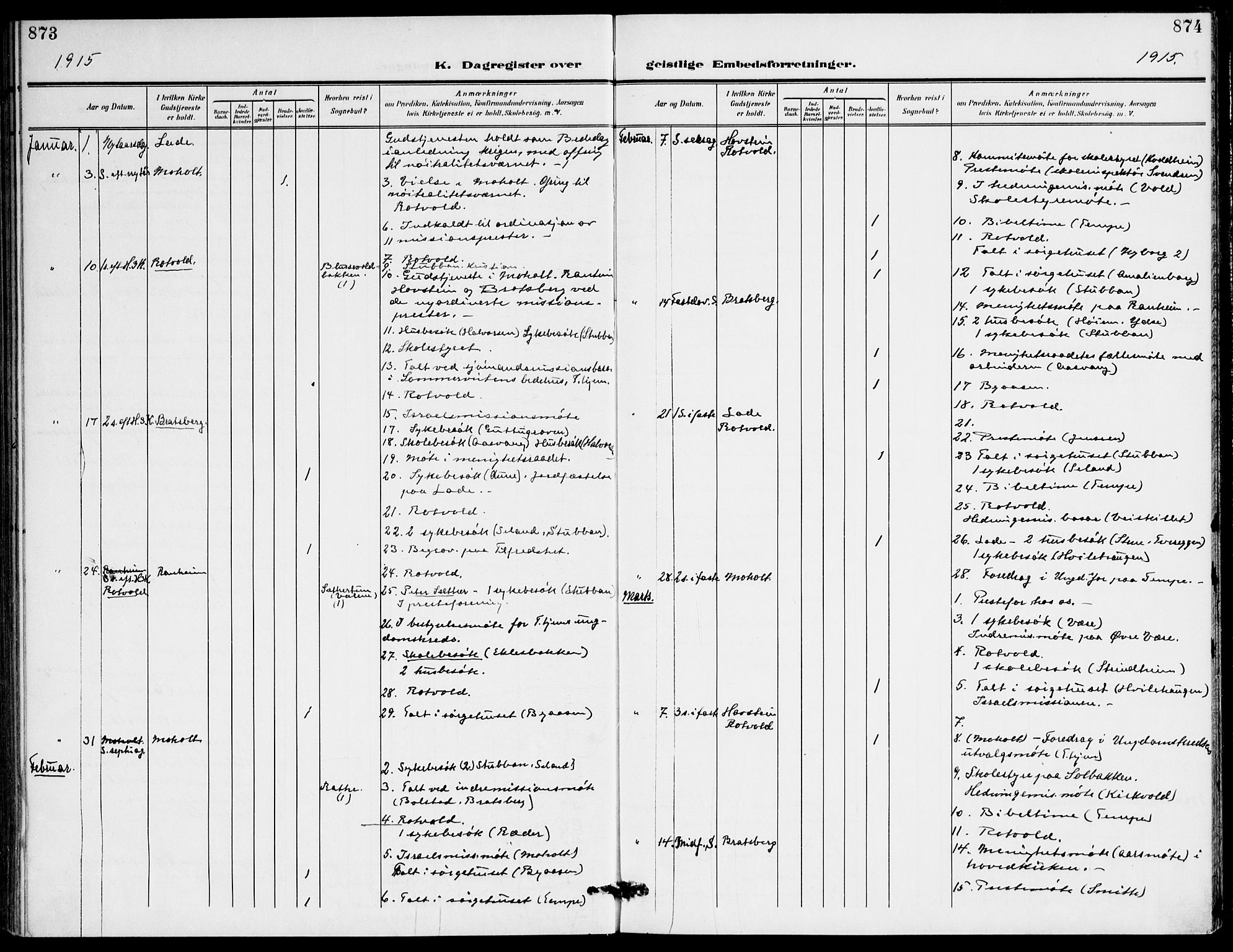 Ministerialprotokoller, klokkerbøker og fødselsregistre - Sør-Trøndelag, SAT/A-1456/607/L0320: Parish register (official) no. 607A04, 1907-1915, p. 873-874