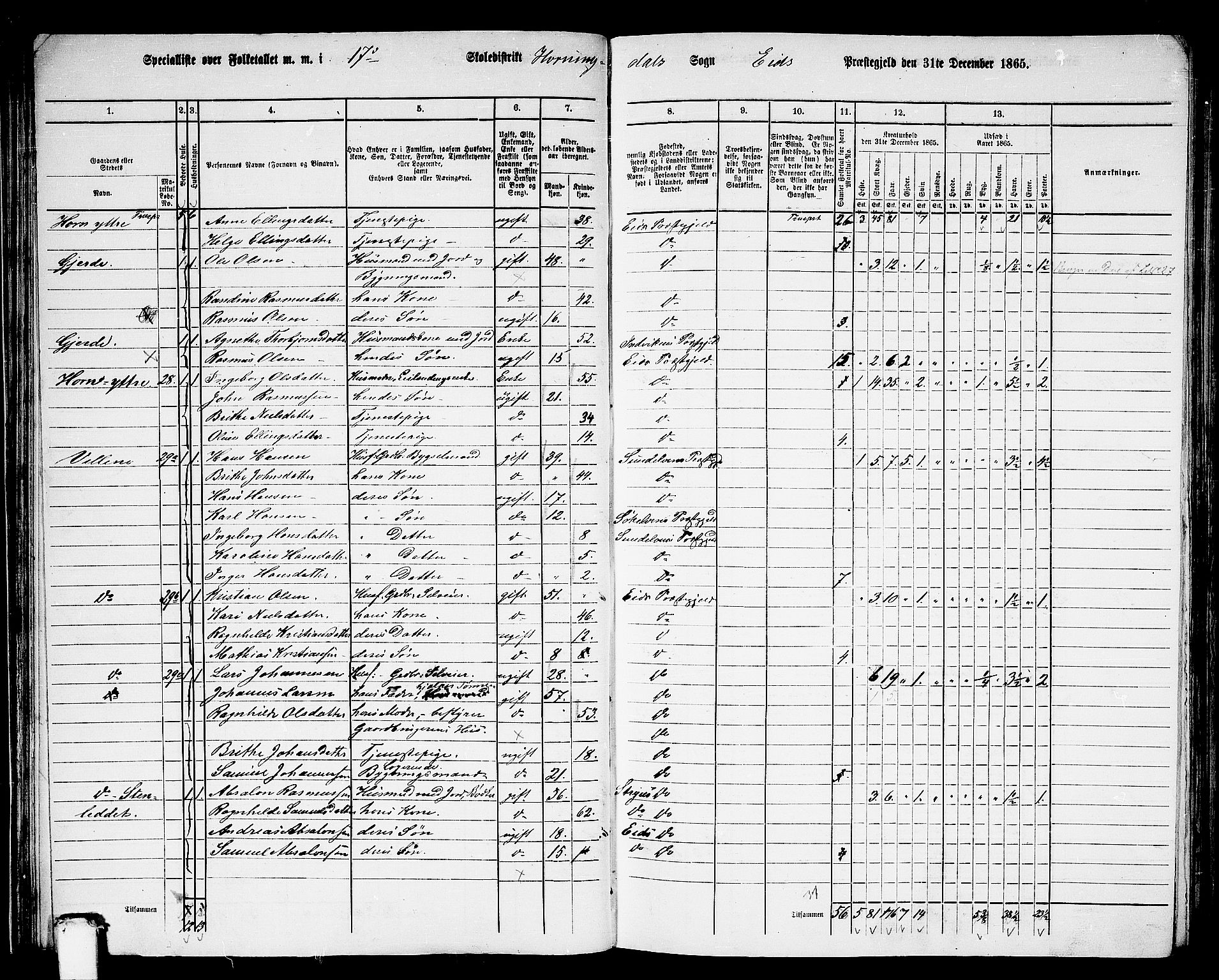 RA, 1865 census for Eid, 1865, p. 46