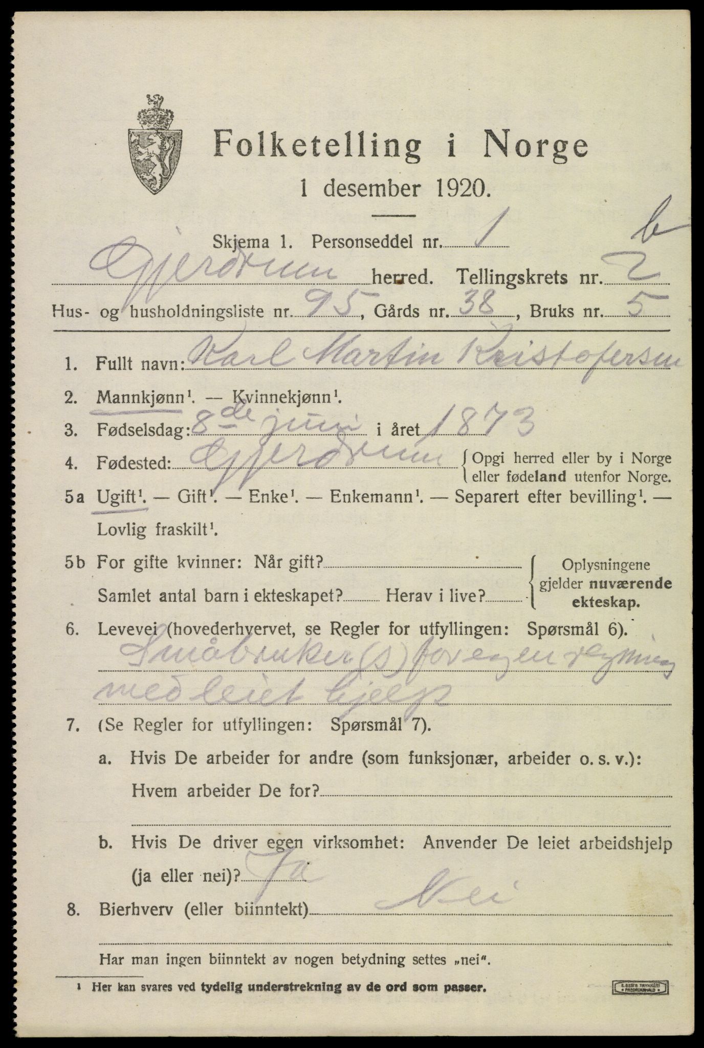 SAO, 1920 census for Gjerdrum, 1920, p. 2372