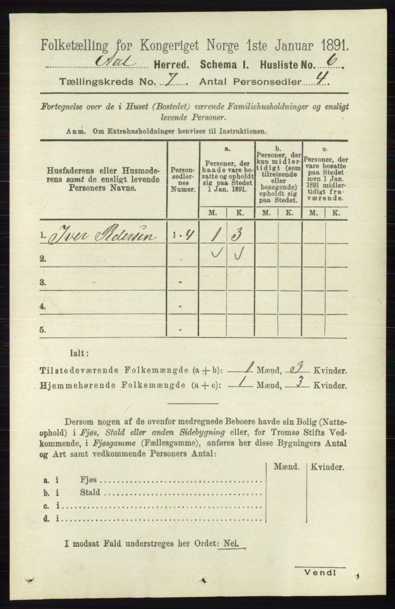 RA, 1891 census for 0619 Ål, 1891, p. 1787