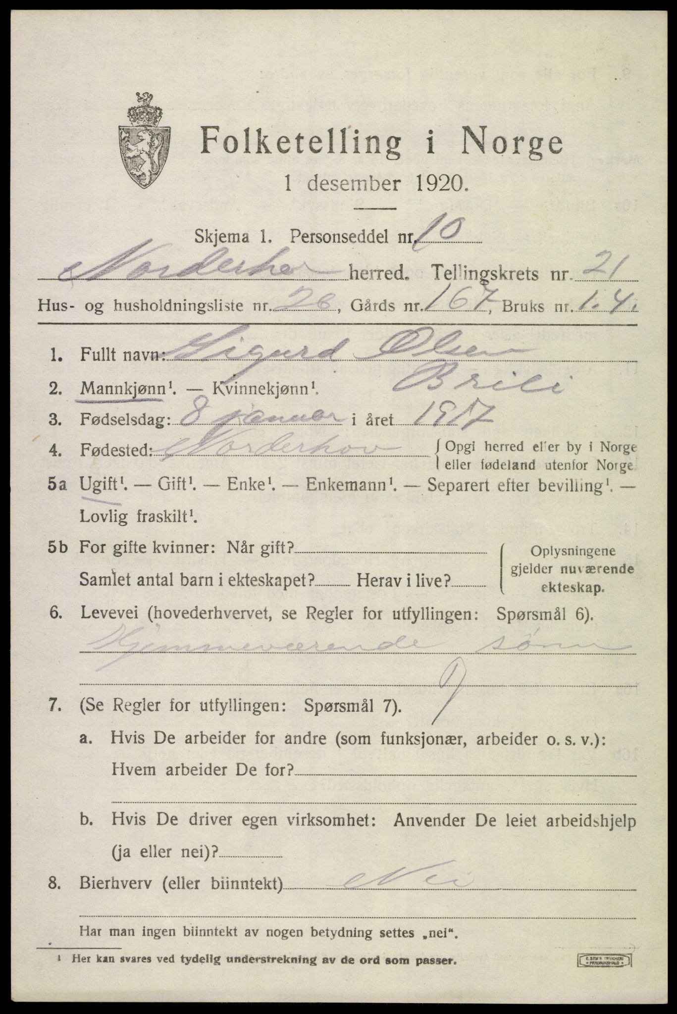 SAKO, 1920 census for Norderhov, 1920, p. 22214