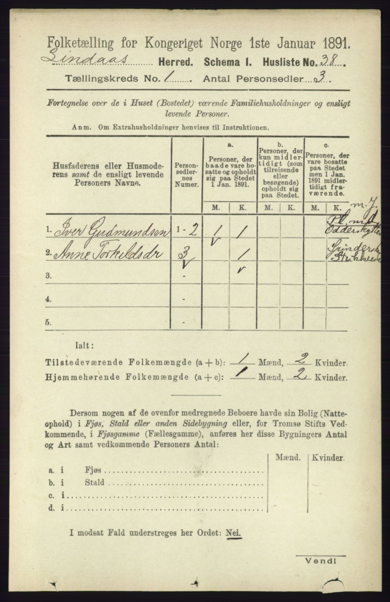 RA, 1891 census for 1263 Lindås, 1891, p. 84