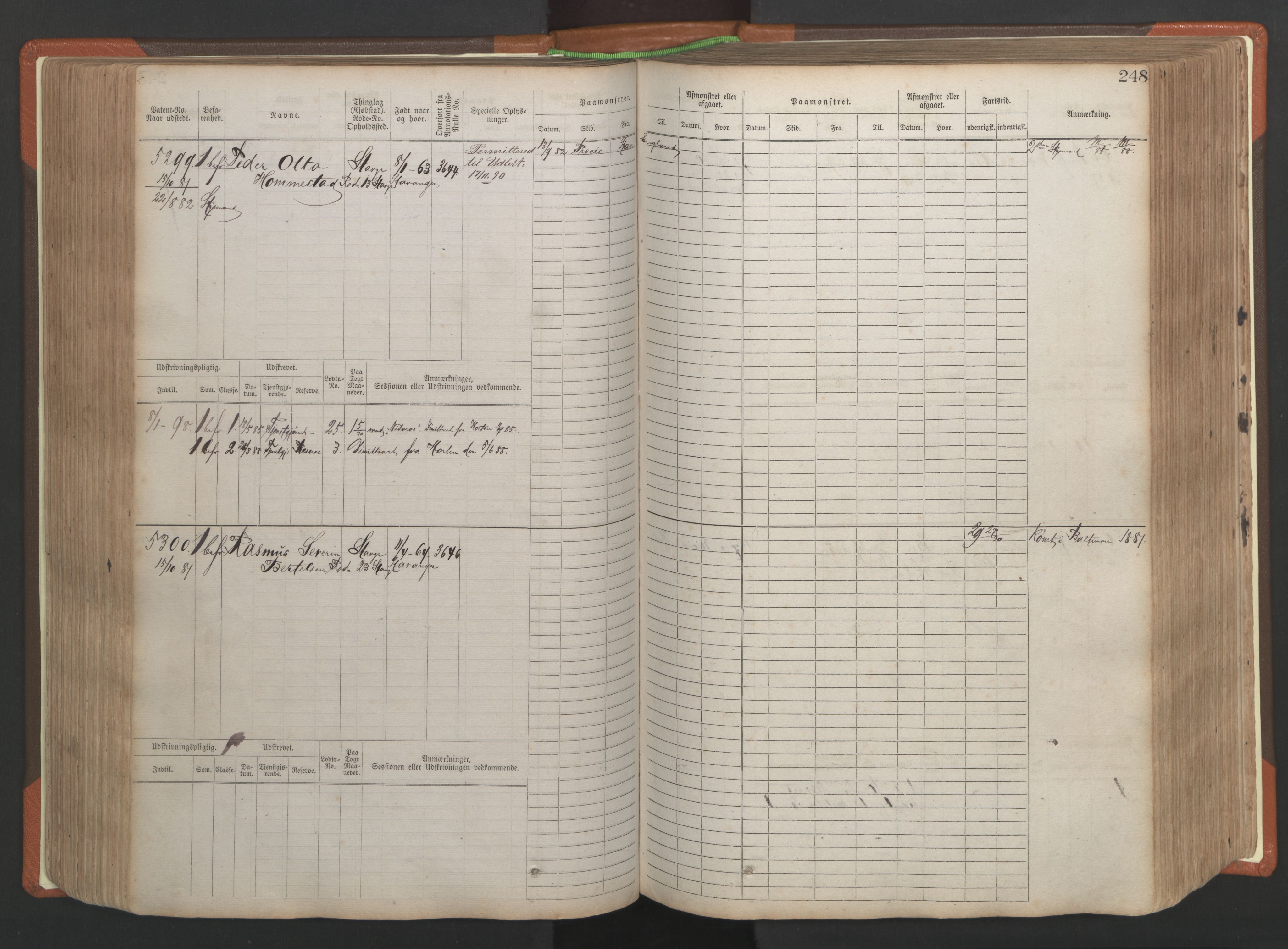 Stavanger sjømannskontor, AV/SAST-A-102006/F/Fb/Fbb/L0009: Sjøfartshovedrulle, patentnr. 4805-6006, 1879-1887, p. 254