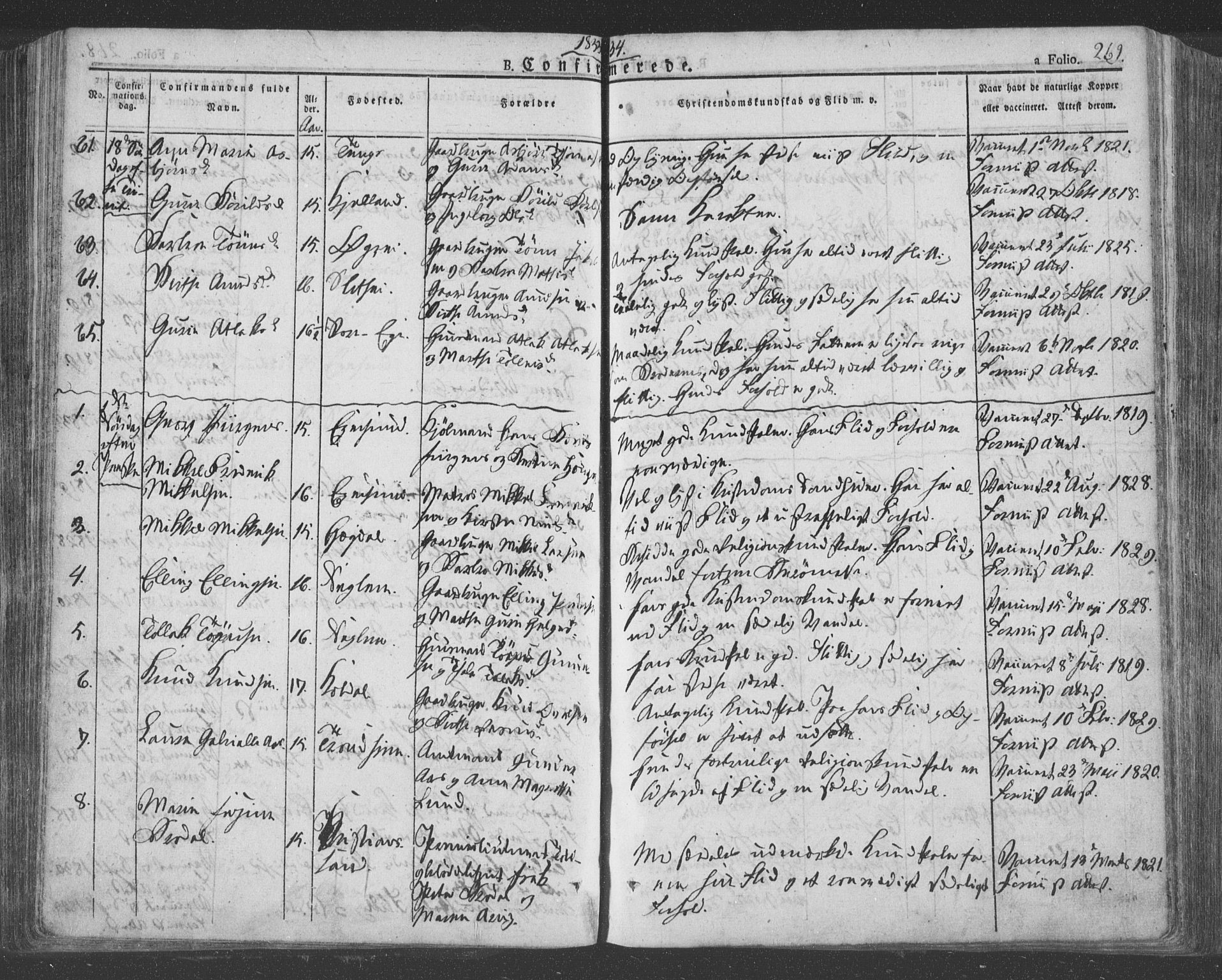 Eigersund sokneprestkontor, SAST/A-101807/S08/L0009: Parish register (official) no. A 9, 1827-1850, p. 269