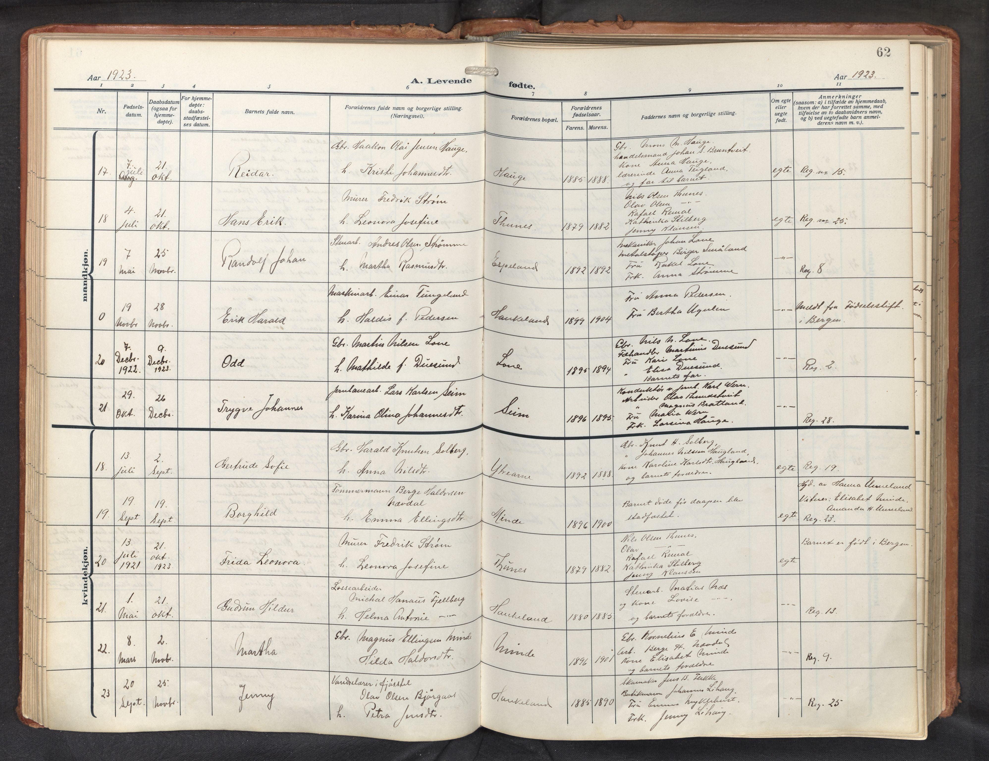 Haus sokneprestembete, AV/SAB-A-75601/H/Haa: Parish register (official) no. D 3, 1912-1927, p. 62