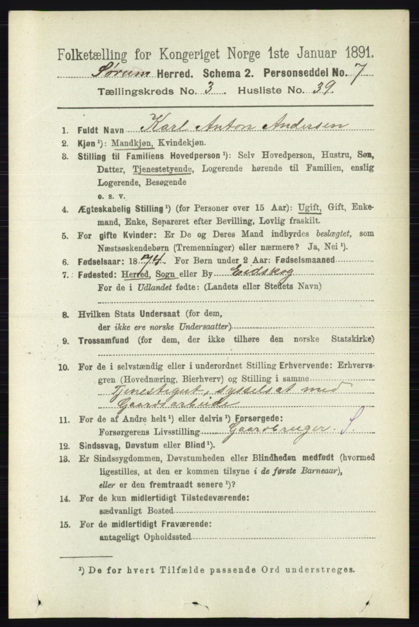 RA, 1891 census for 0226 Sørum, 1891, p. 1502