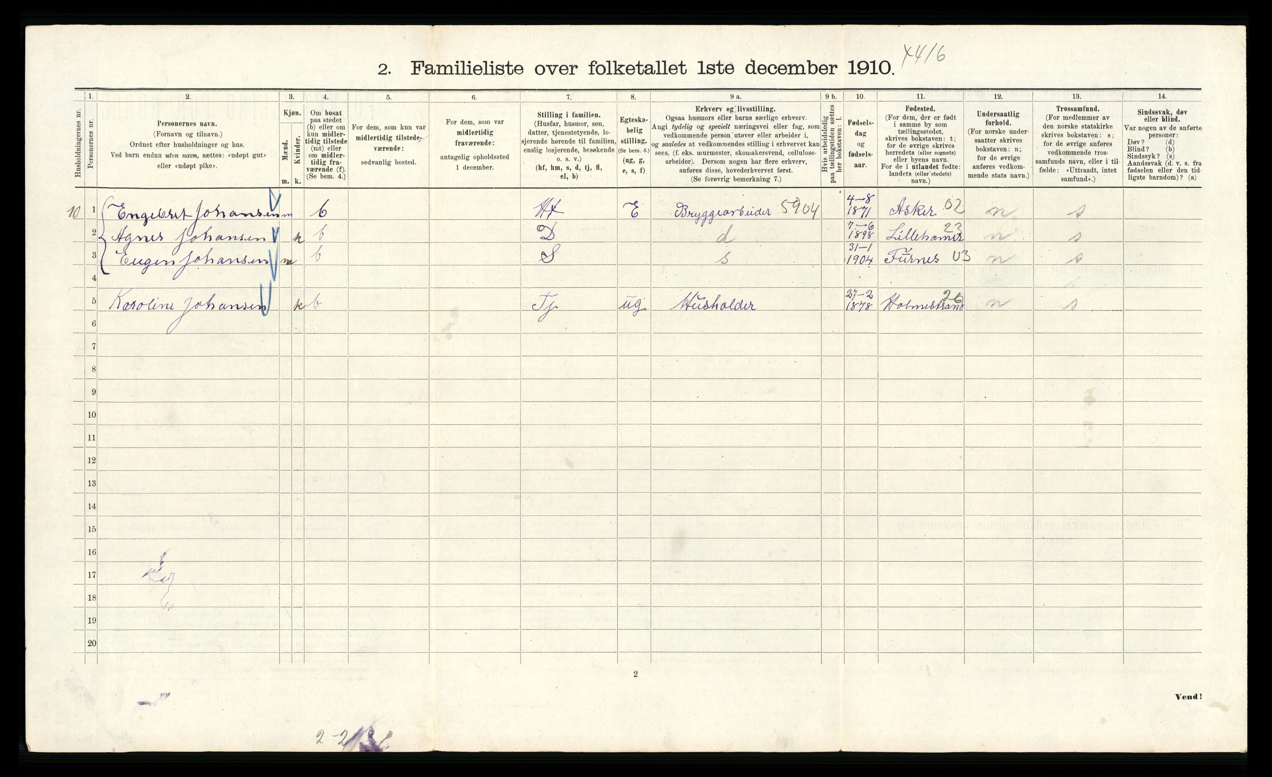 RA, 1910 census for Kristiania, 1910, p. 63160