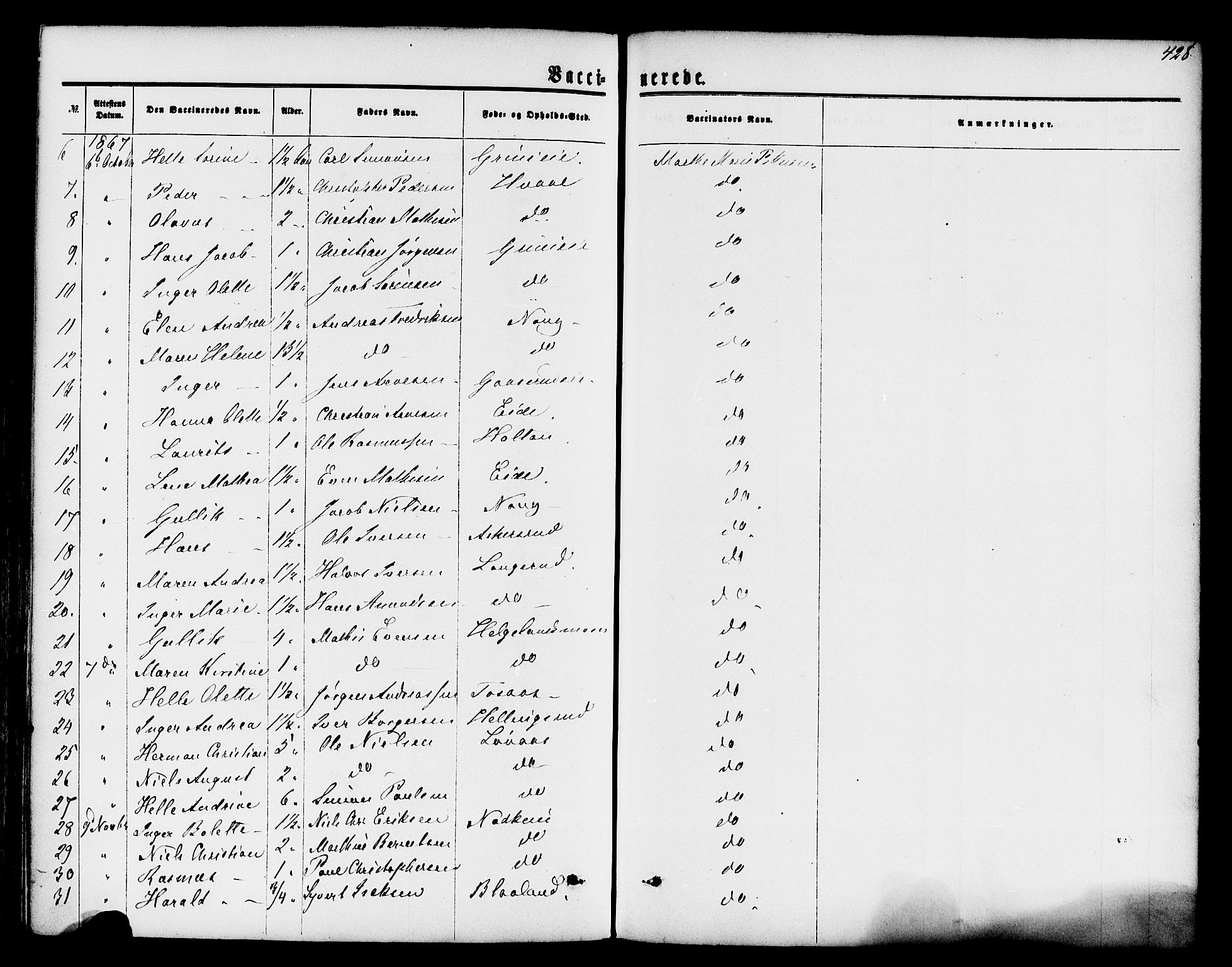 Lardal kirkebøker, AV/SAKO-A-350/F/Fa/L0007: Parish register (official) no. I 7, 1861-1880, p. 428