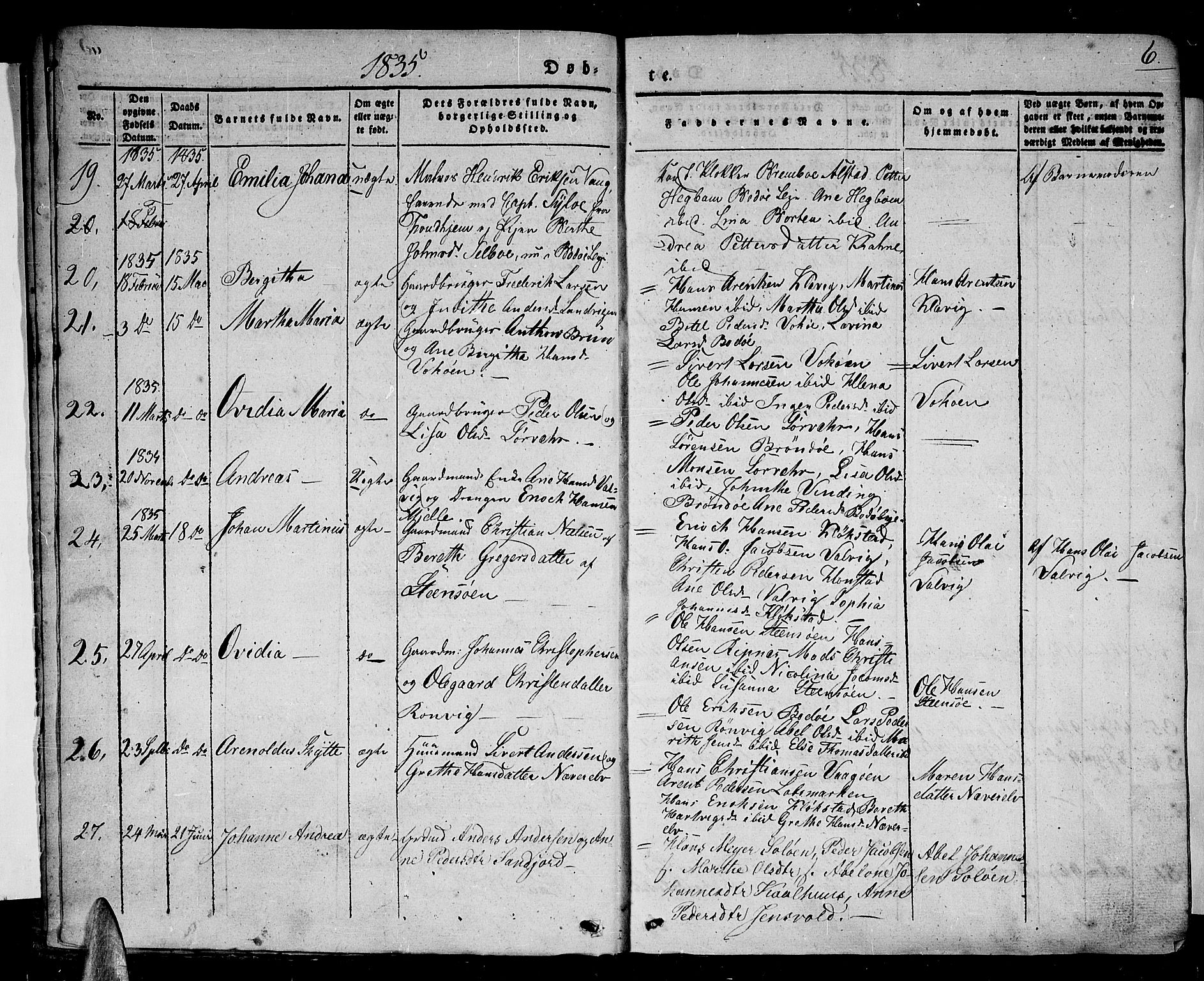 Ministerialprotokoller, klokkerbøker og fødselsregistre - Nordland, AV/SAT-A-1459/801/L0006: Parish register (official) no. 801A06, 1834-1845, p. 6