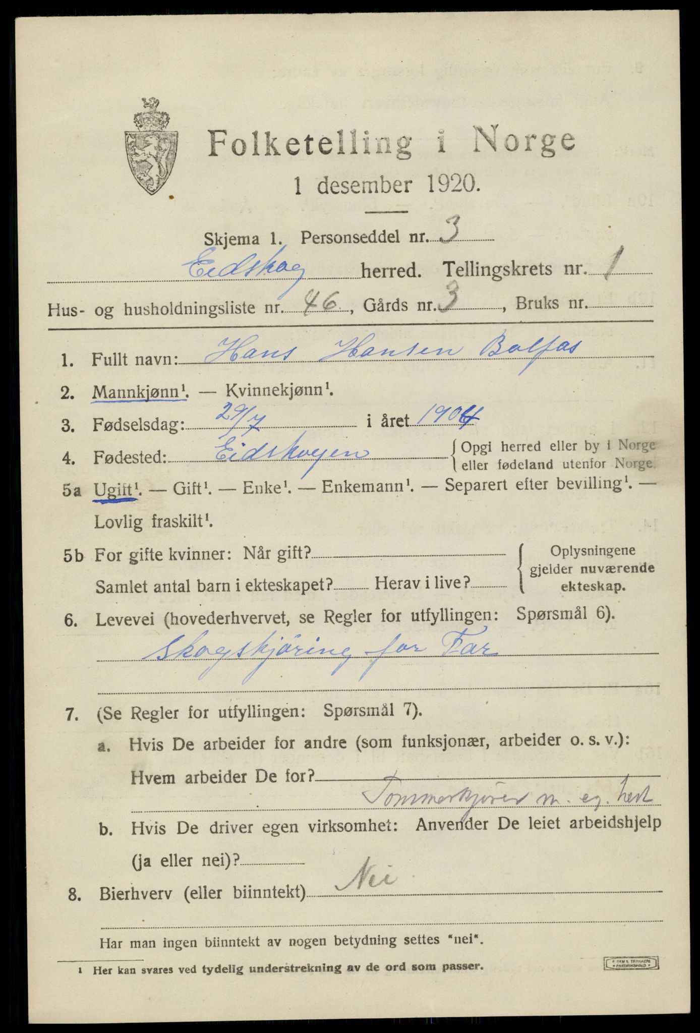 SAH, 1920 census for Eidskog, 1920, p. 2951