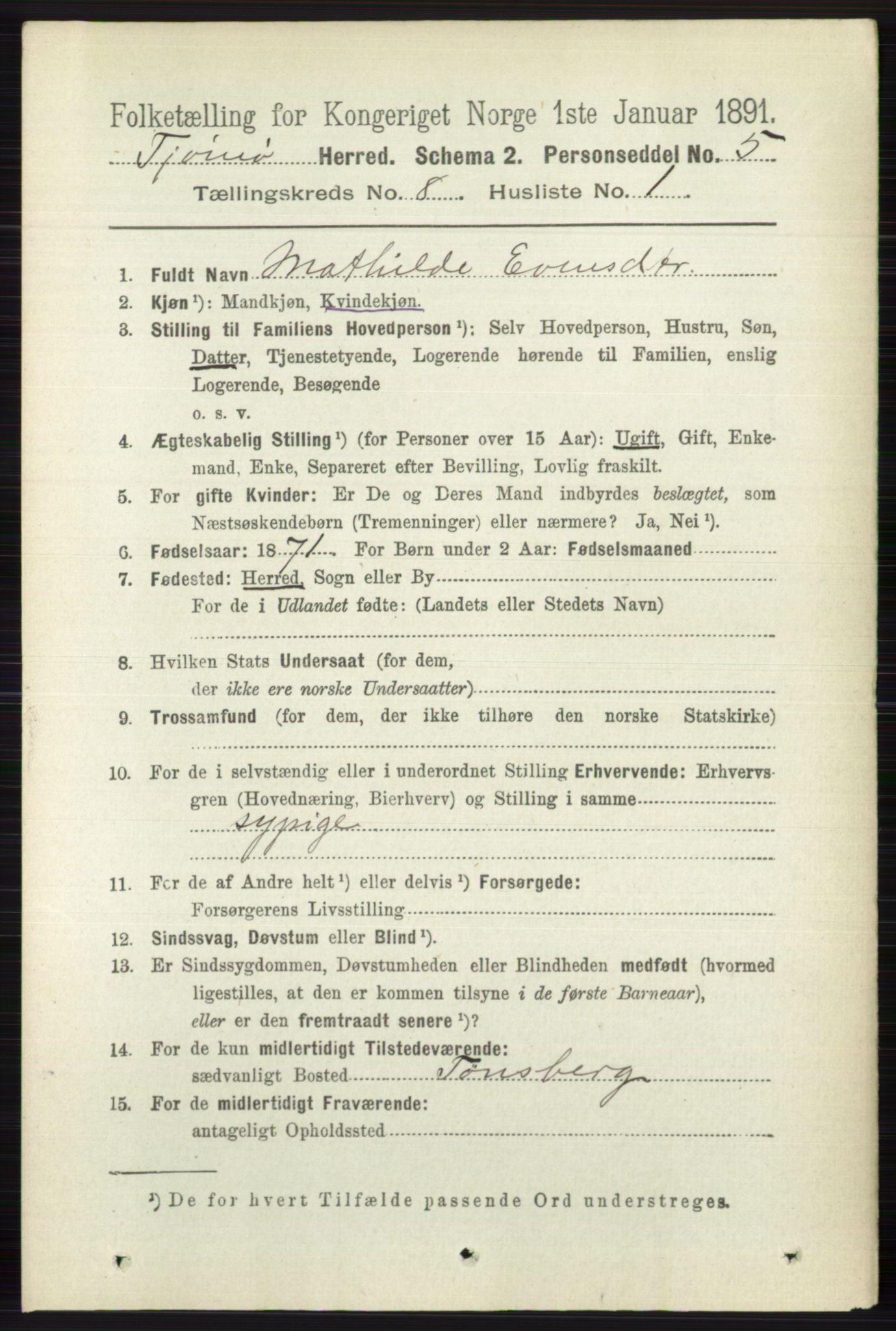 RA, 1891 census for 0723 Tjøme, 1891, p. 2801