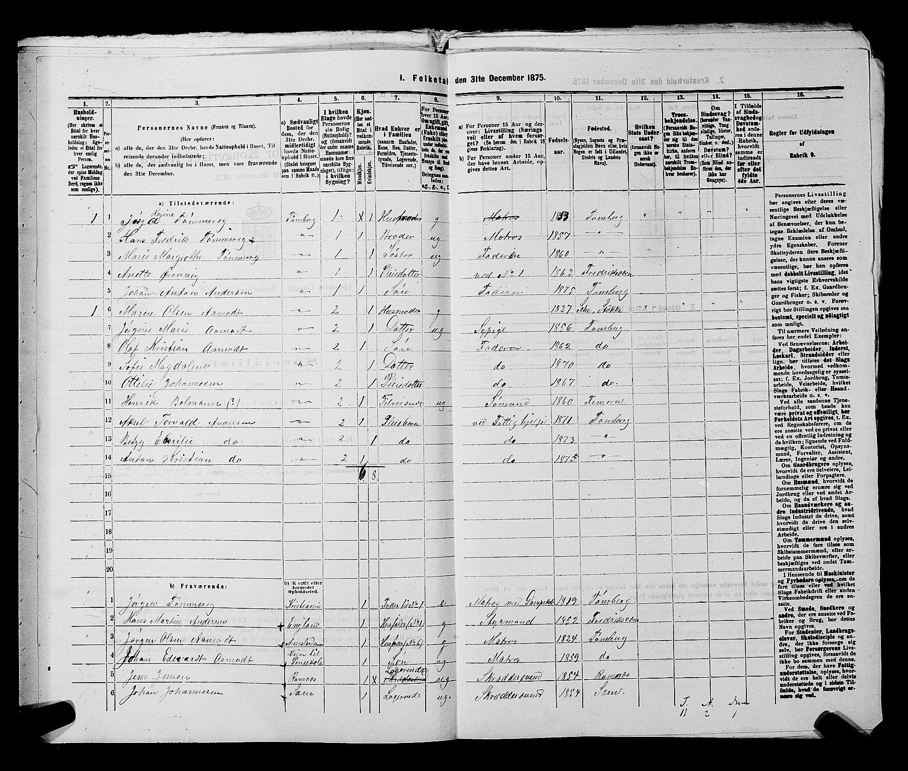 SAKO, 1875 census for 0705P Tønsberg, 1875, p. 309