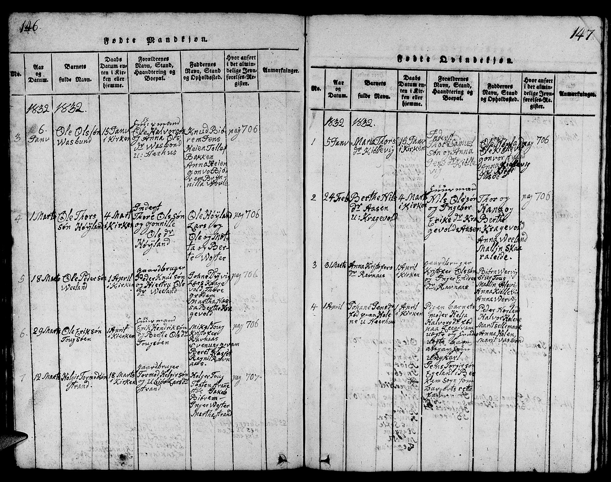 Strand sokneprestkontor, AV/SAST-A-101828/H/Ha/Hab/L0001: Parish register (copy) no. B 1, 1816-1854, p. 146-147