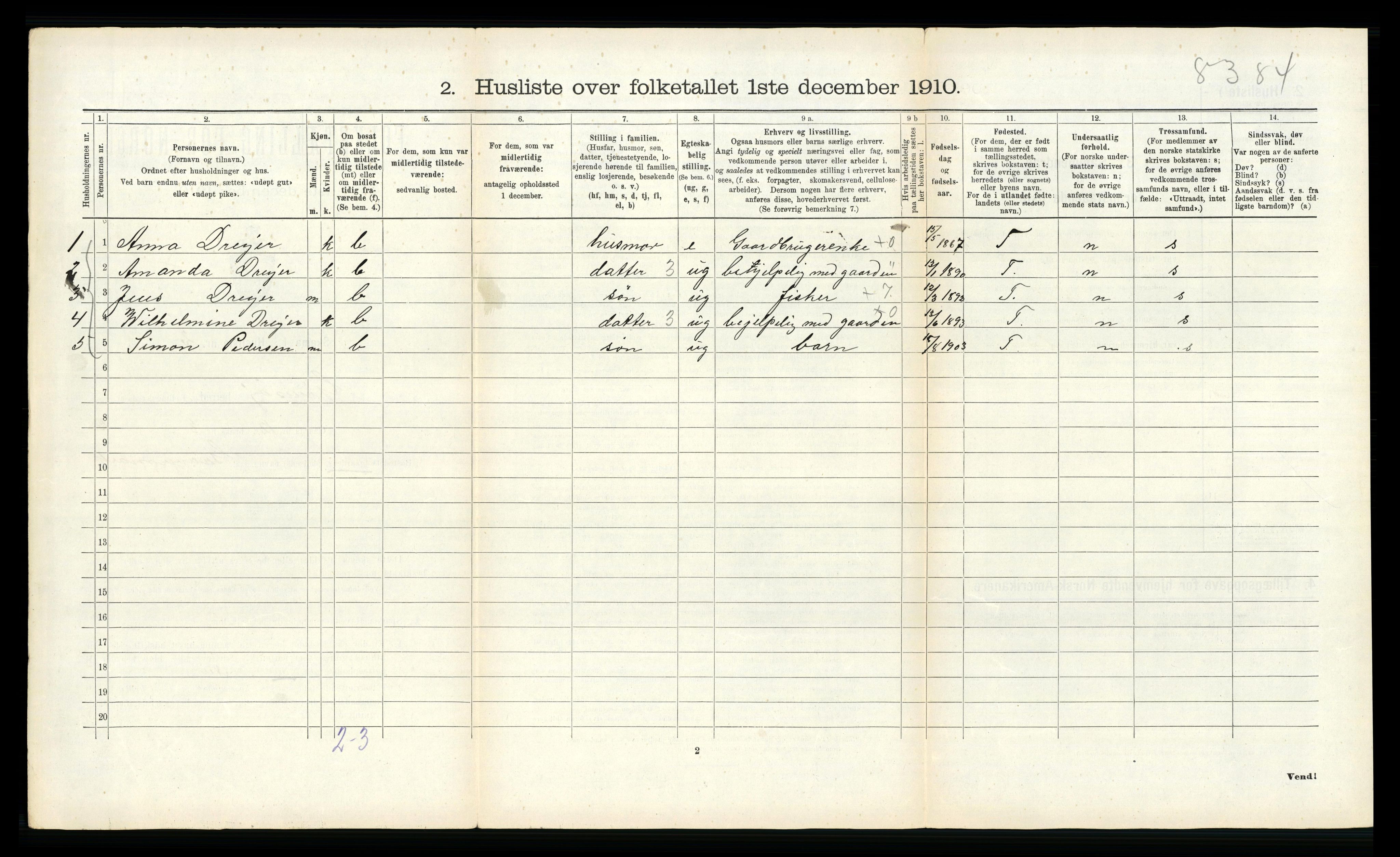 RA, 1910 census for Gimsøy, 1910, p. 274