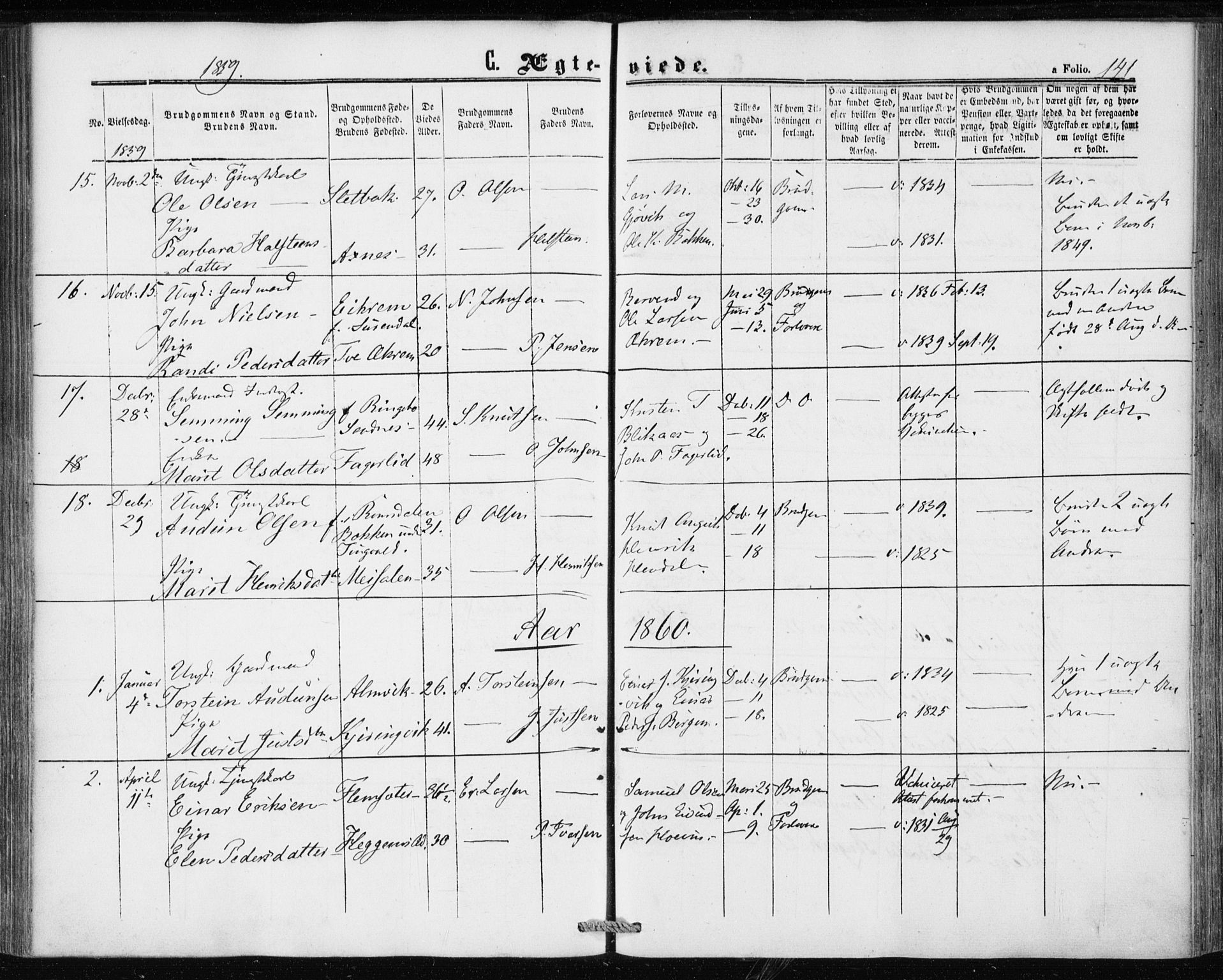 Ministerialprotokoller, klokkerbøker og fødselsregistre - Møre og Romsdal, AV/SAT-A-1454/586/L0985: Parish register (official) no. 586A11, 1857-1866, p. 141