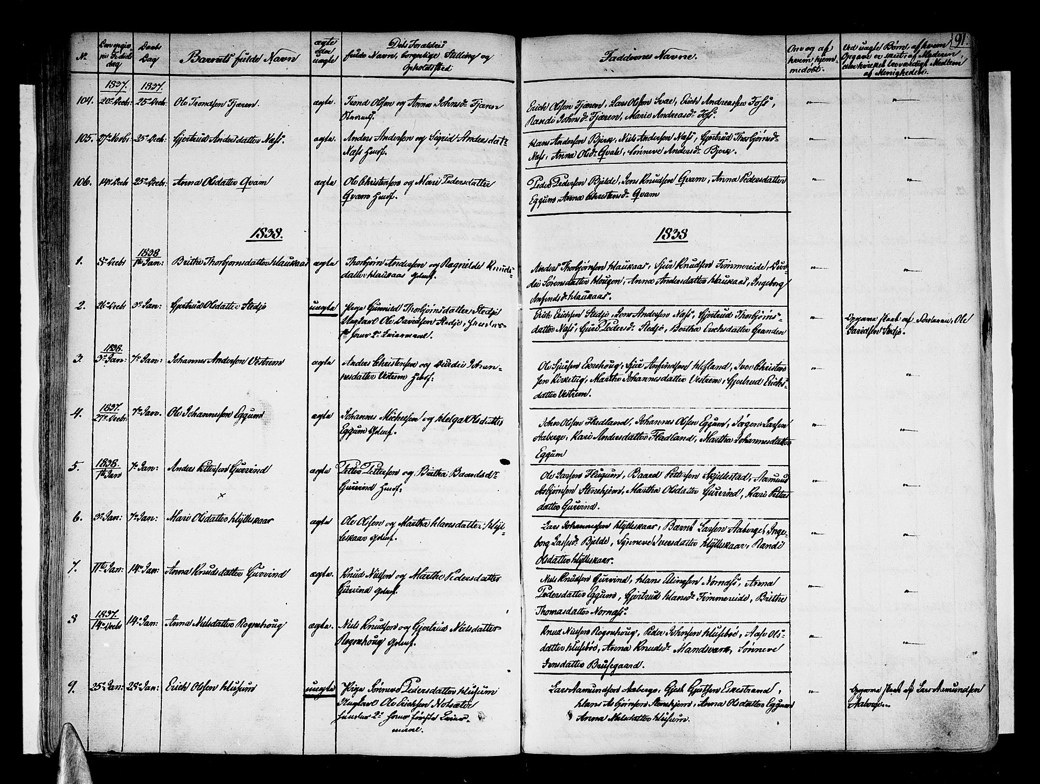 Sogndal sokneprestembete, SAB/A-81301/H/Haa/Haaa/L0010: Parish register (official) no. A 10, 1821-1838, p. 91