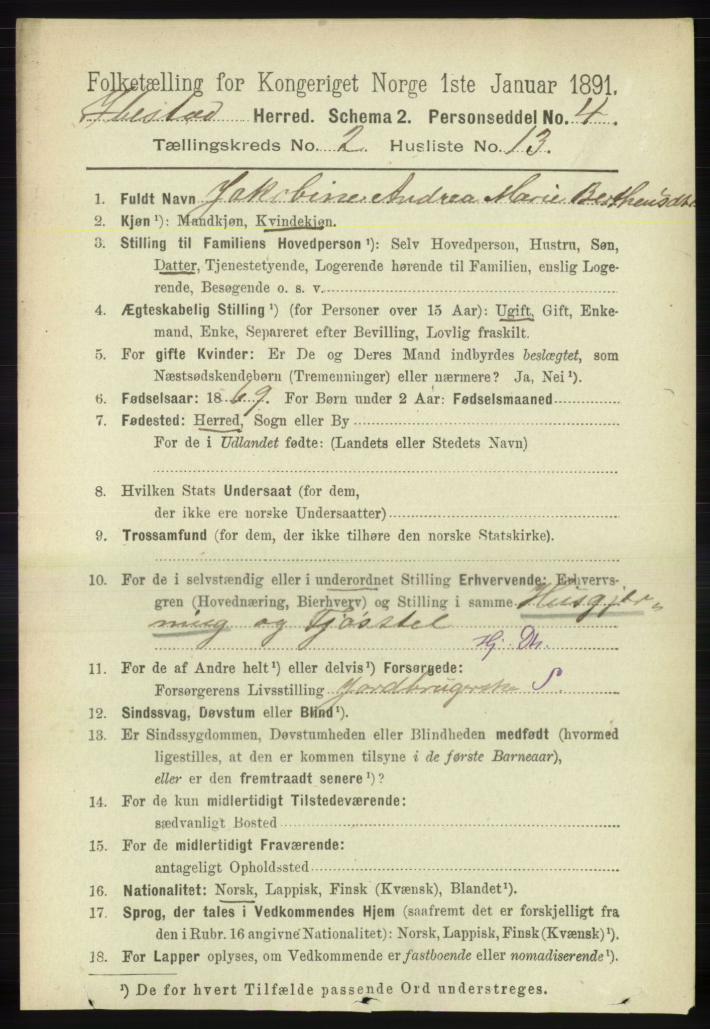 RA, 1891 census for 1917 Ibestad, 1891, p. 890