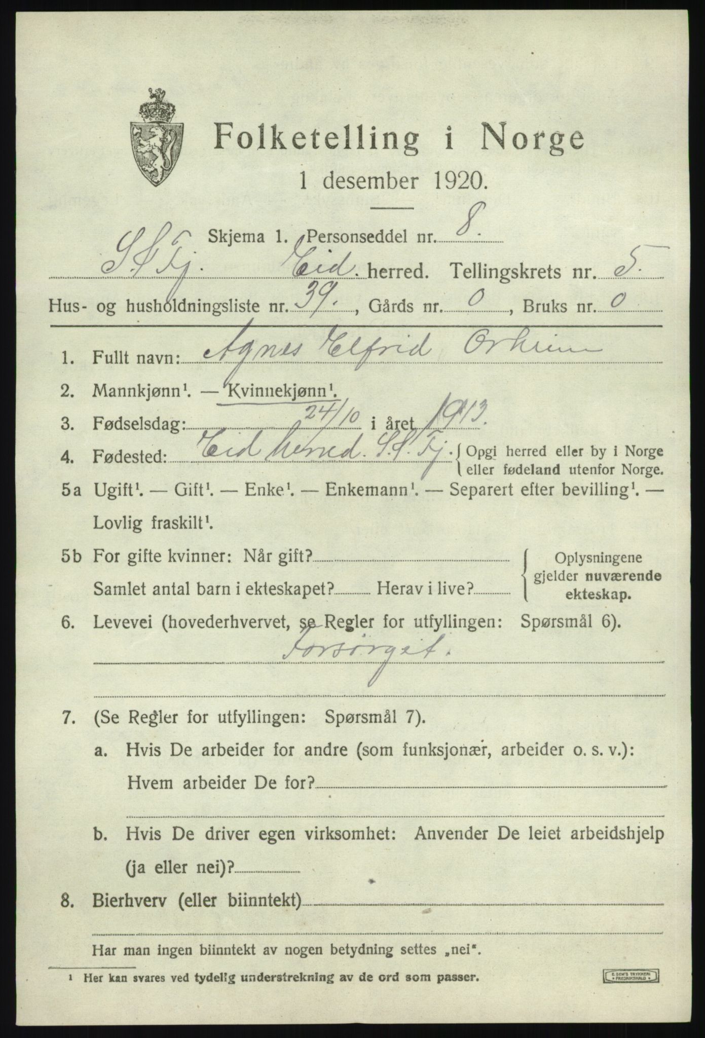 SAB, 1920 census for Eid, 1920, p. 2932