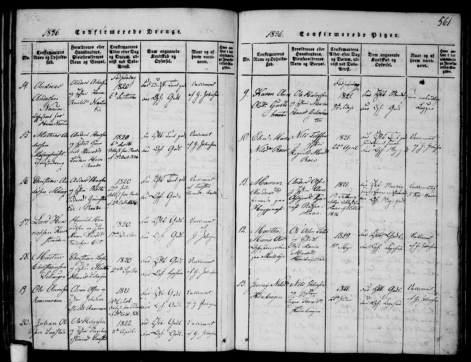 Rygge prestekontor Kirkebøker, AV/SAO-A-10084b/F/Fa/L0003: Parish register (official) no. 3, 1814-1836, p. 560-561