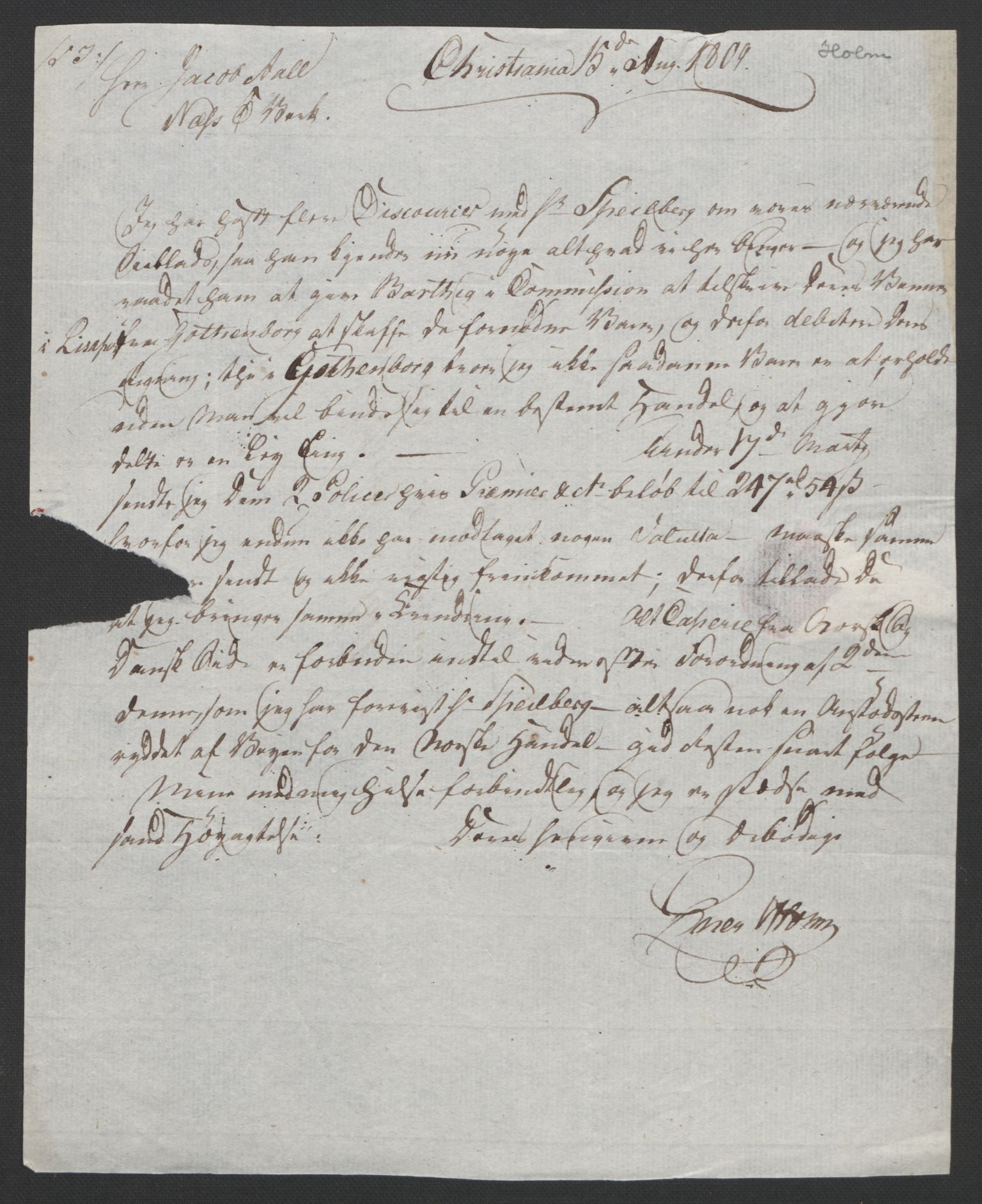 Faye, Andreas, AV/RA-PA-0015/F/Fh/L0026/0001: -- / Smaa-bidrag til Norges historie i det 19de aarhundrede. Særlig brev til J. Aall 1808-1810 og 1815. Endel pakker in folio, p. 50