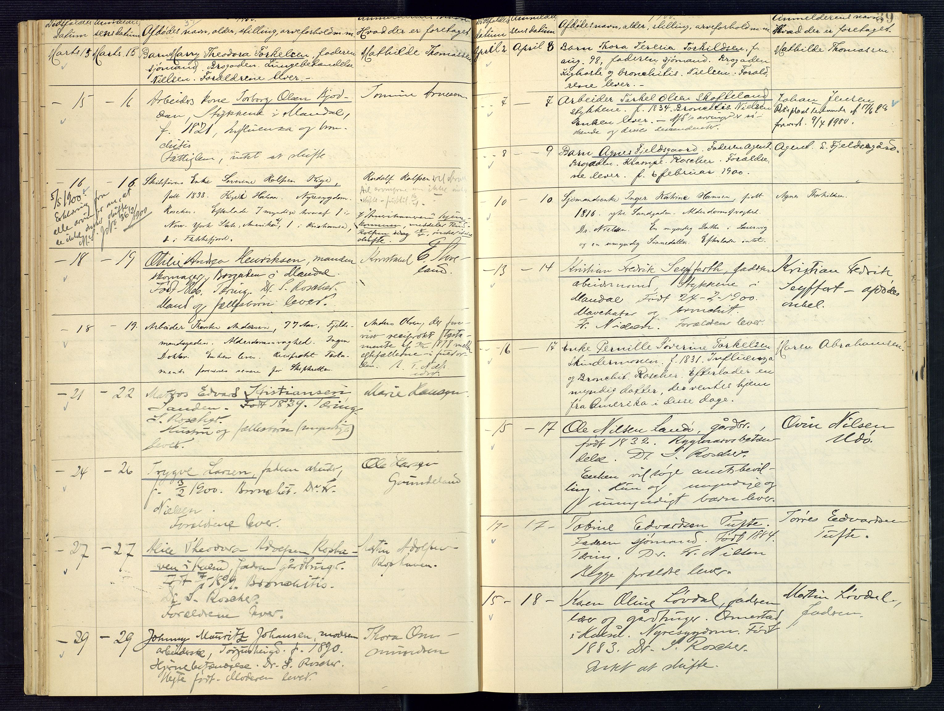 Mandal sorenskriveri, AV/SAK-1221-0005/001/H/Ha/L0005: Dødsfall Mandal prestegjeld nr 4, 1895-1908, p. 39