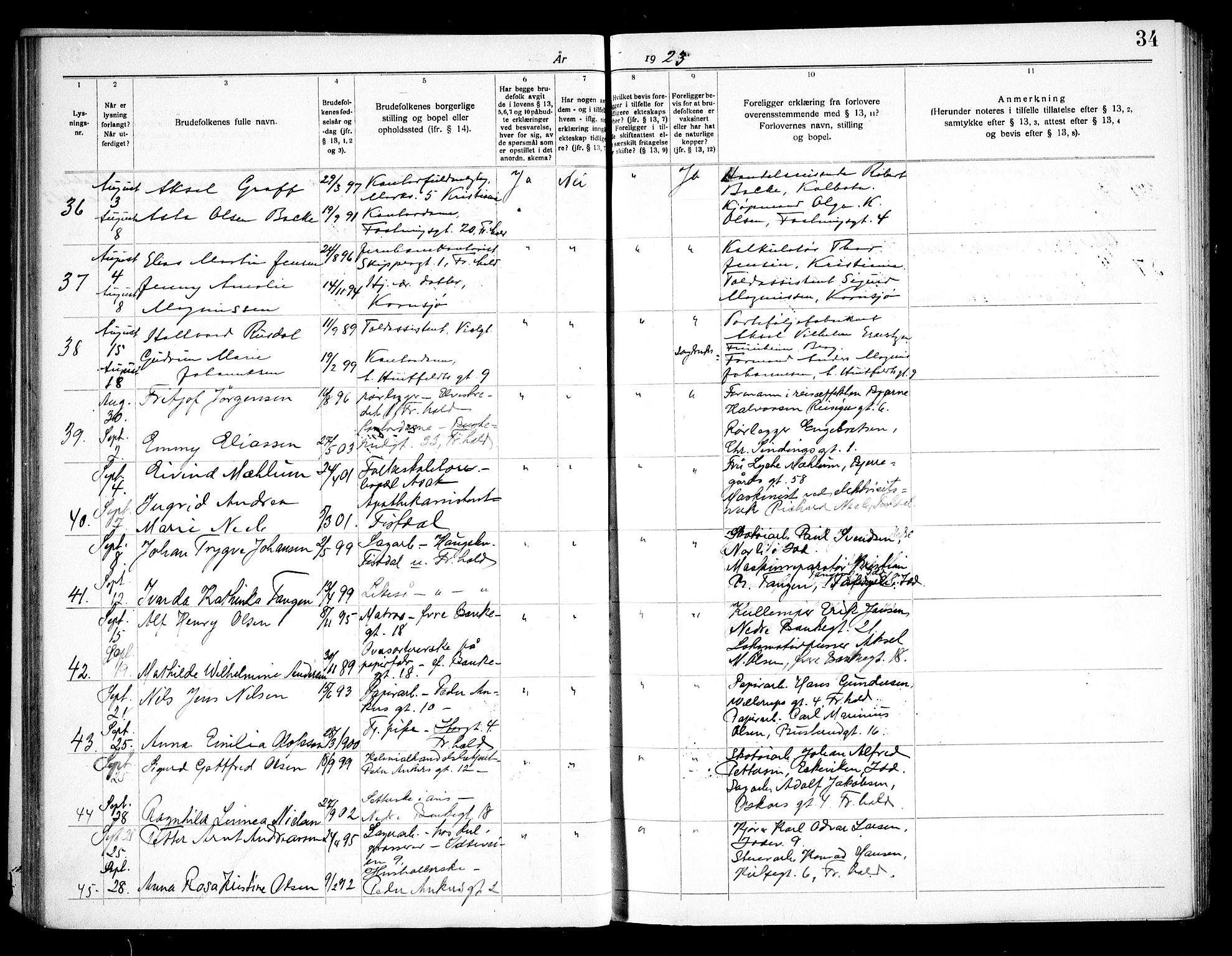 Halden prestekontor Kirkebøker, SAO/A-10909/H/Ha/L0001: Banns register no. I 1, 1919-1934, p. 34