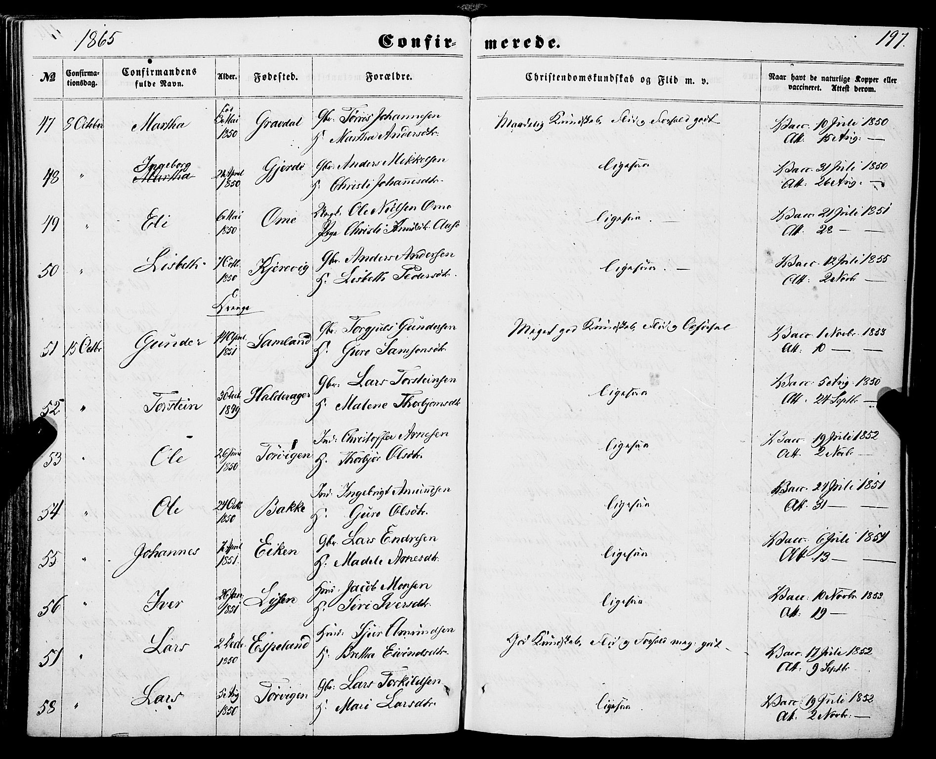 Strandebarm sokneprestembete, AV/SAB-A-78401/H/Haa: Parish register (official) no. A 8, 1858-1872, p. 197