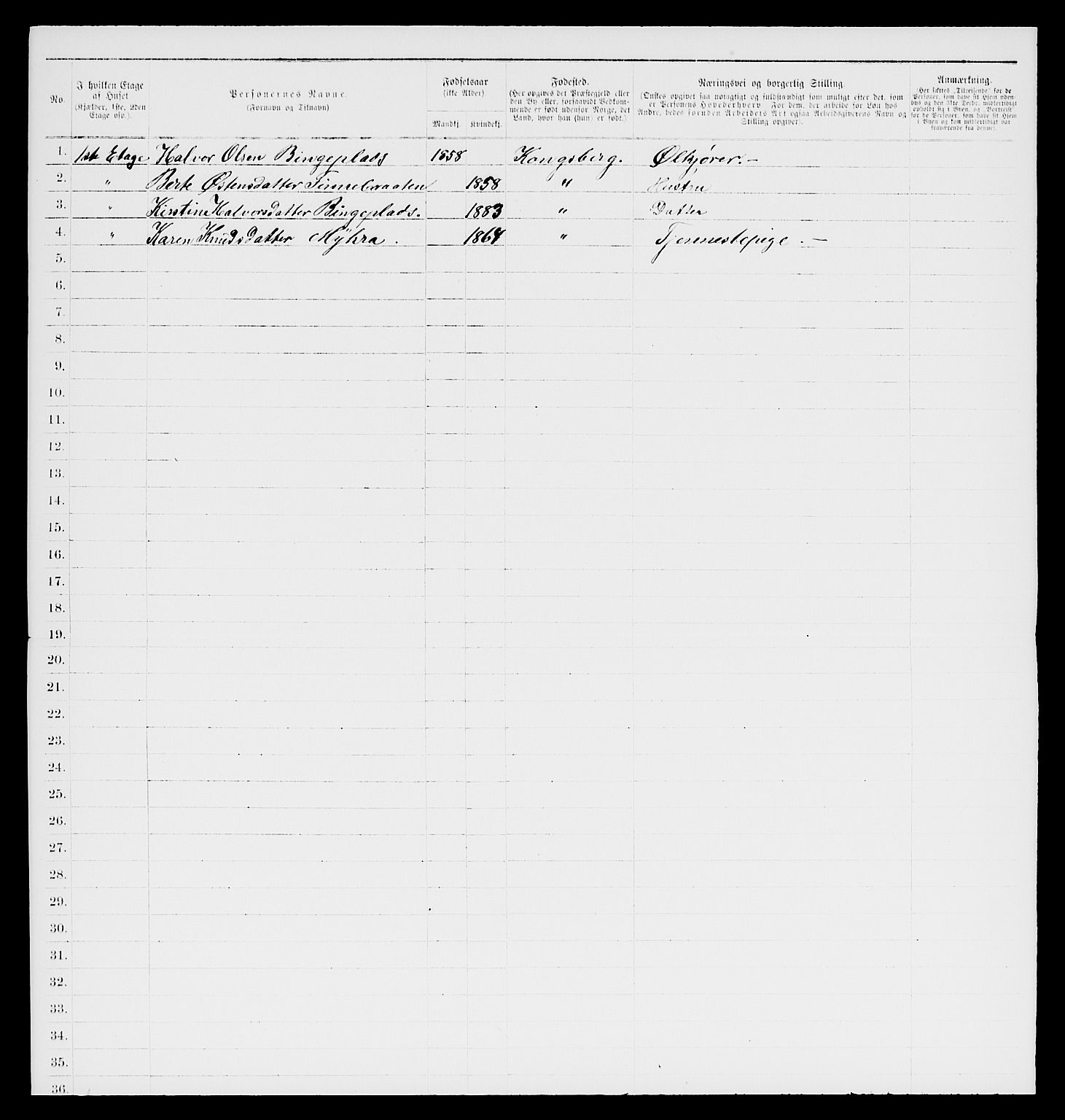 SAKO, 1885 census for 0604 Kongsberg, 1885, p. 991