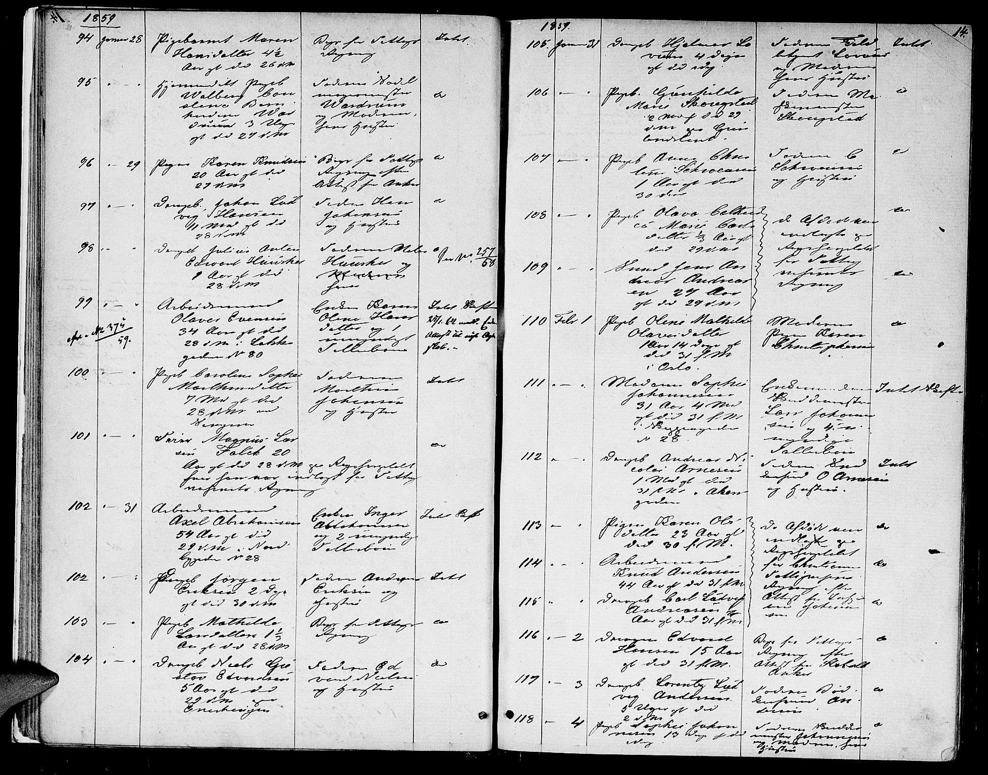 Oslo skifterett, SAO/A-10383/G/Ga/Gaa/L0006: Dødsfallsprotokoll, 1858-1863, p. 13b-14a