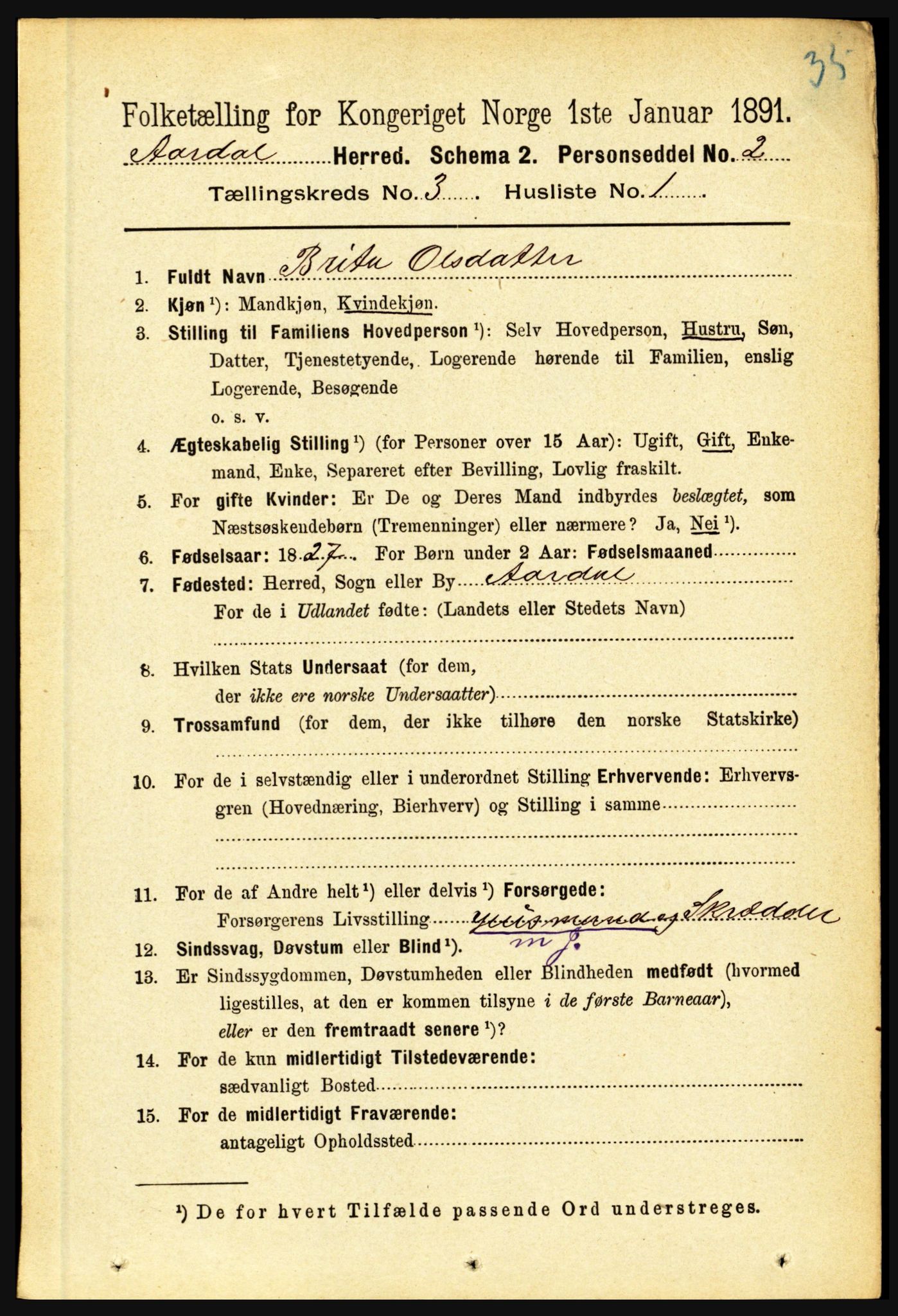 RA, 1891 census for 1424 Årdal, 1891, p. 401