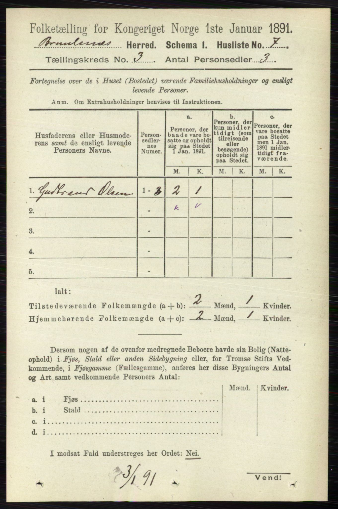 RA, 1891 census for 0726 Brunlanes, 1891, p. 1283