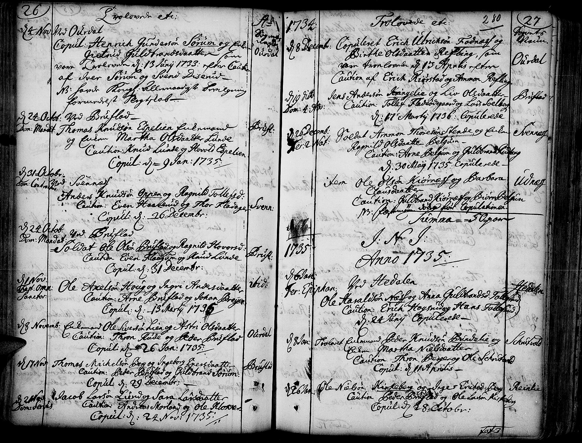 Aurdal prestekontor, AV/SAH-PREST-126/H/Ha/Haa/L0004: Parish register (official) no. 4, 1730-1762, p. 26-27