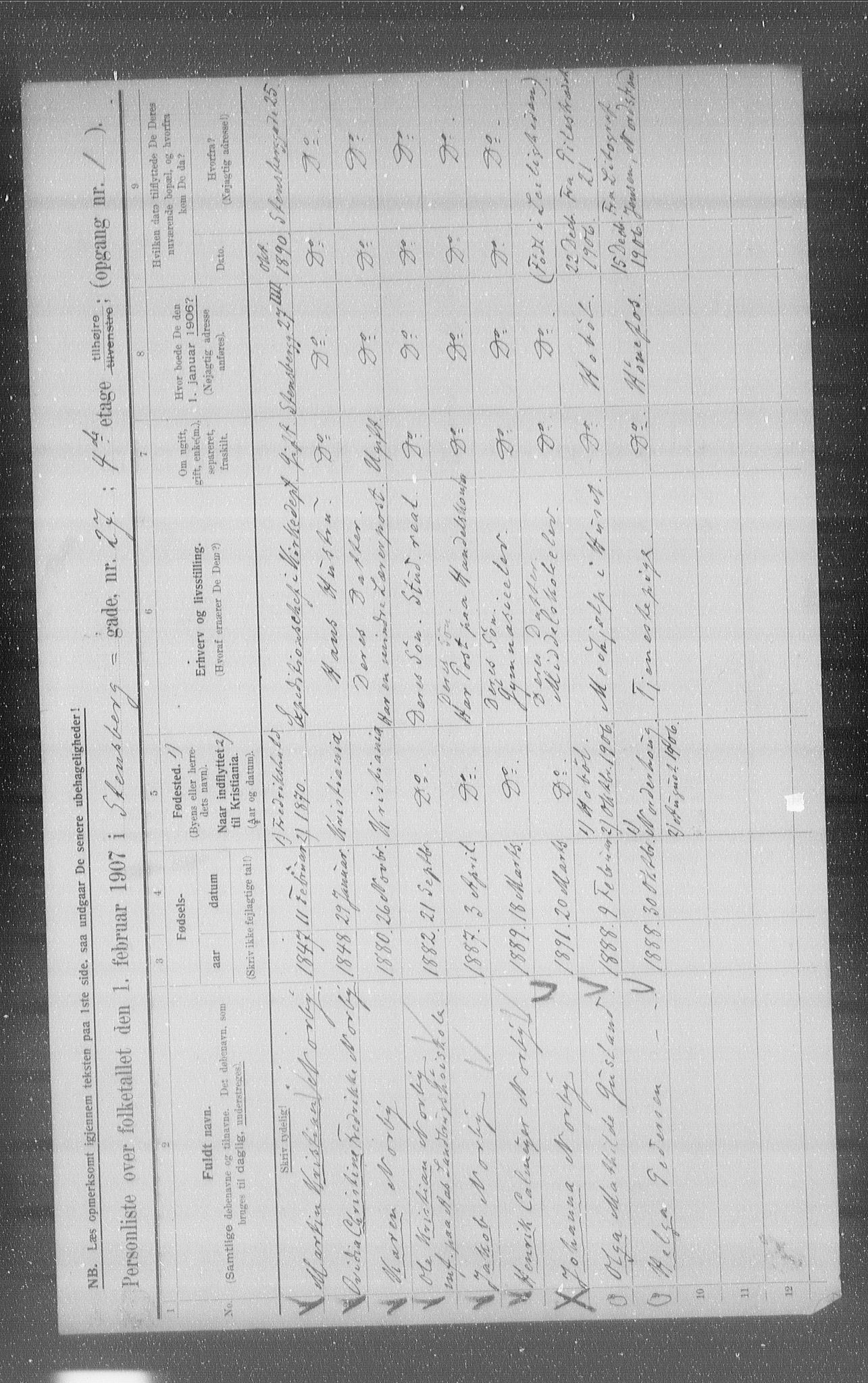 OBA, Municipal Census 1907 for Kristiania, 1907, p. 51819